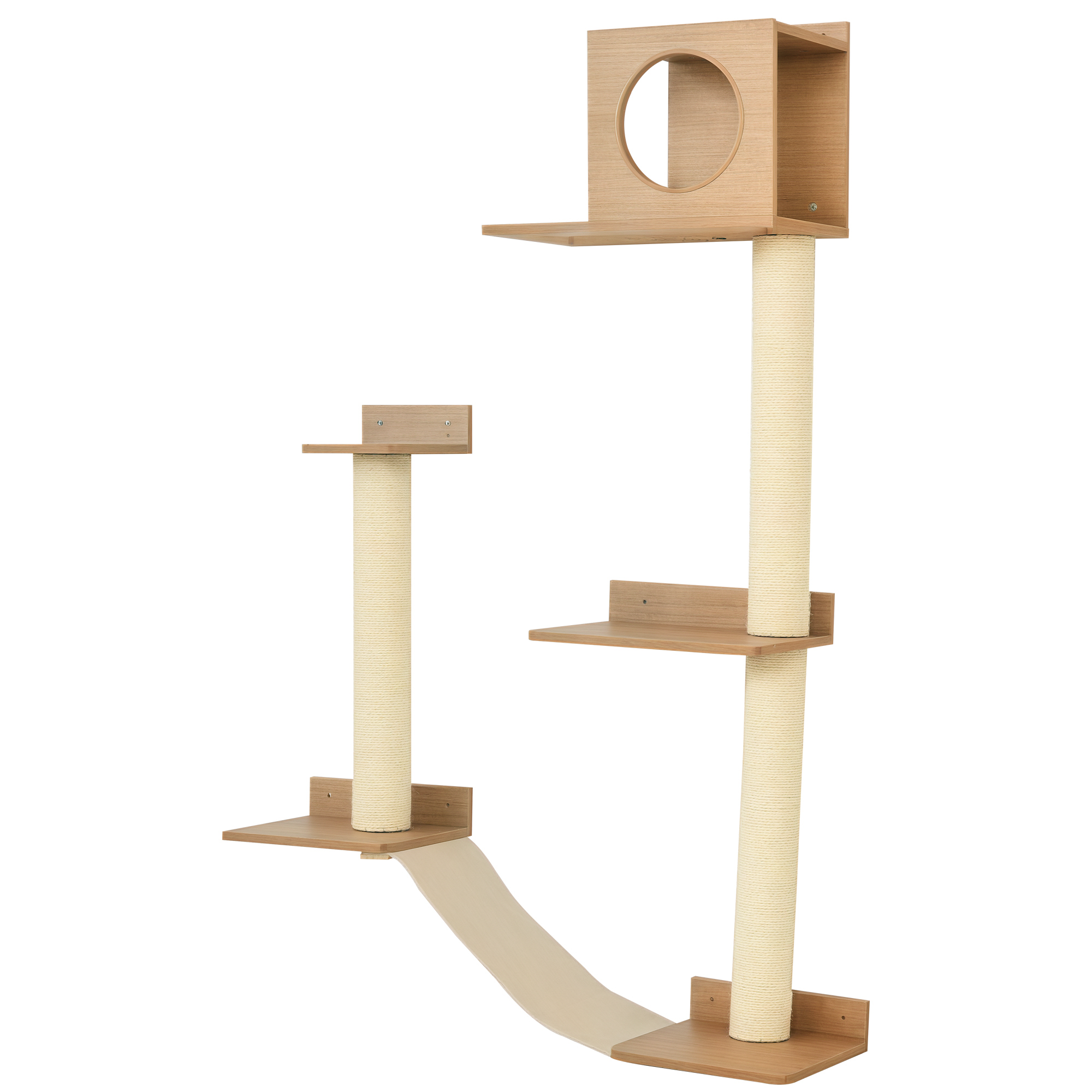PawHut Cat Shelf for Wall, Multi Level Cat Tree Tower with Cat Condo, Sisal Scratching Posts, Cat Perches, Ladder, Cat Wall Furniture for Indoor Use