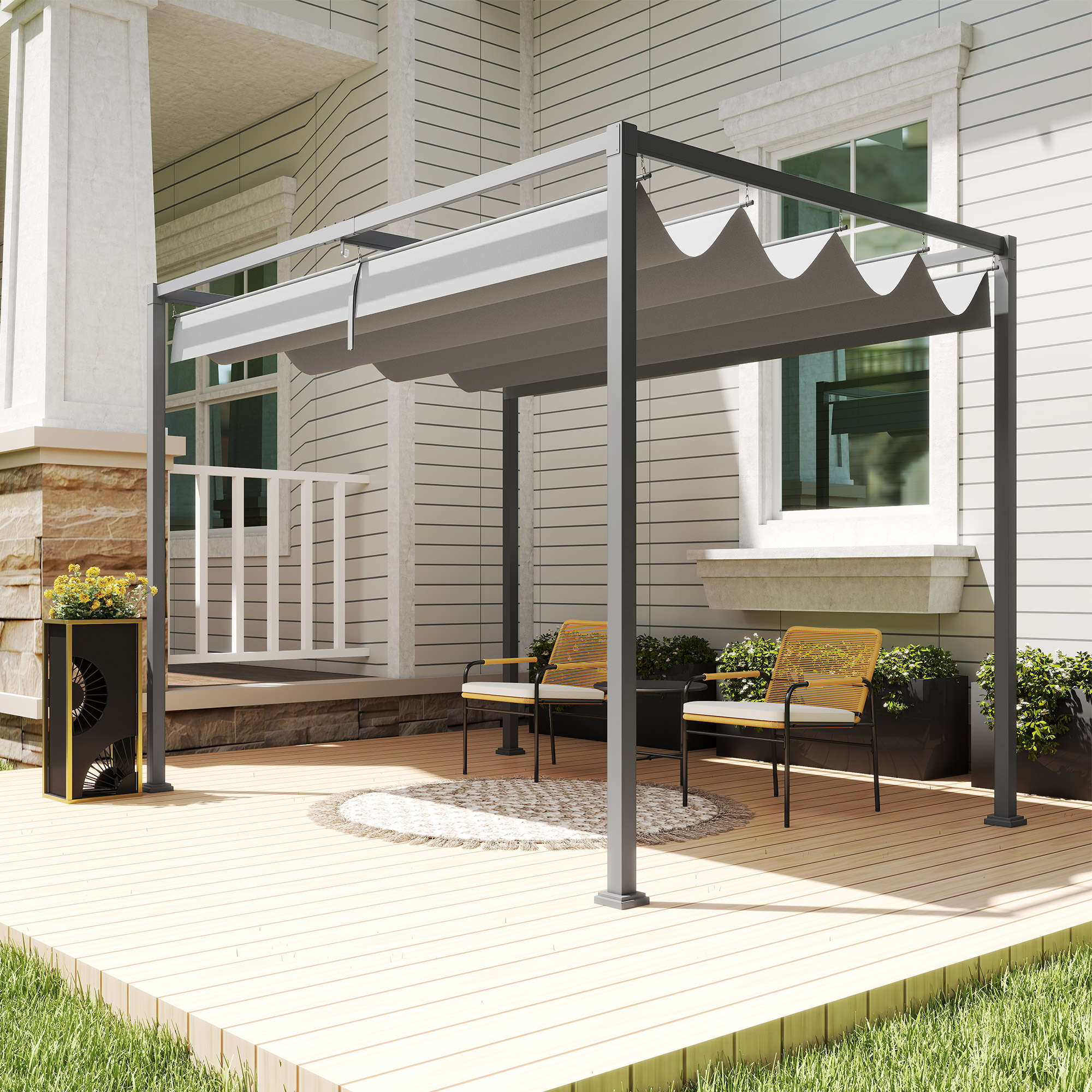 【Adul】PATIO Outsunny 10'x10' Outdoor Pergola Gazebo with Retractable
