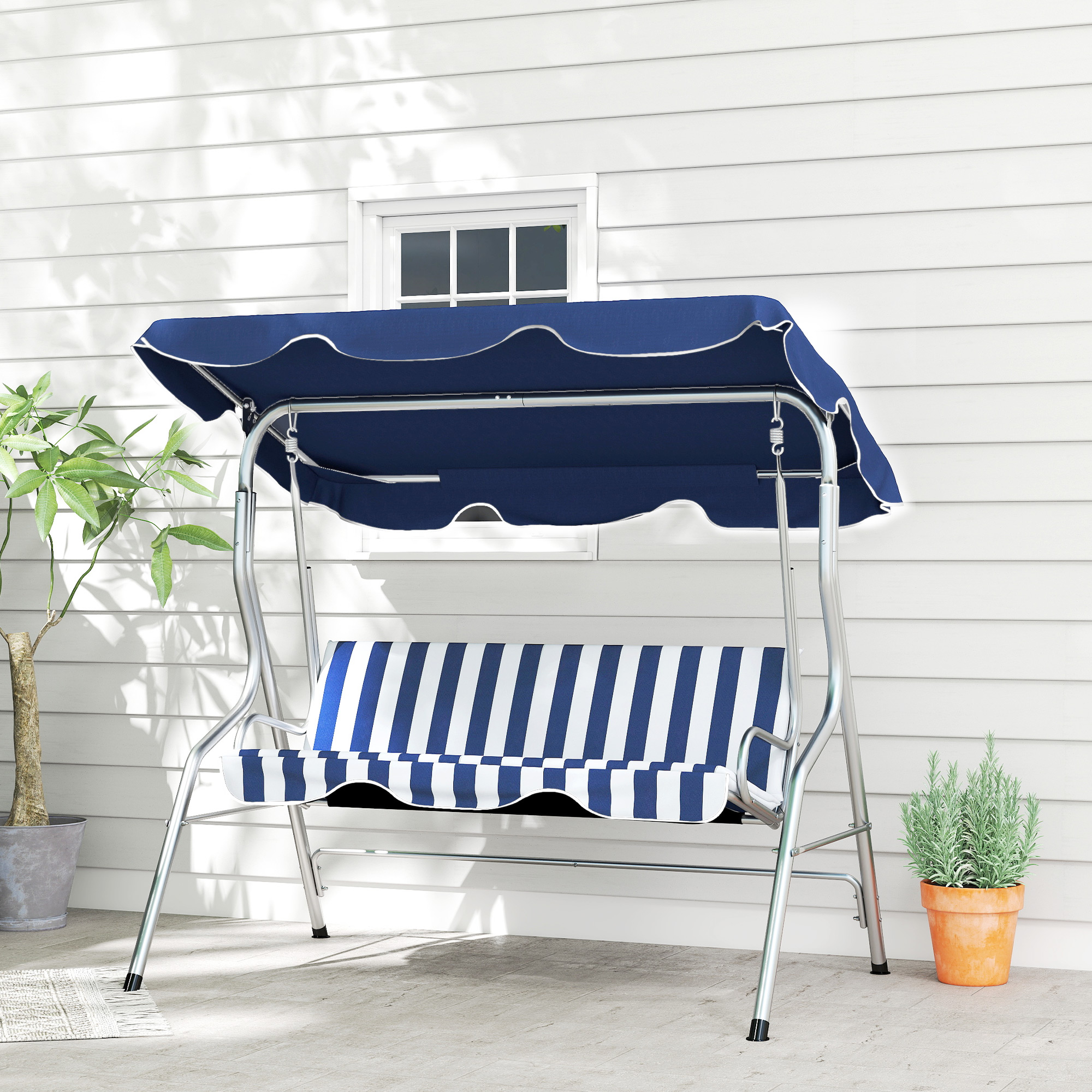 Outsunny 3-Person Patio Porch Swing with Adjustable Canopy