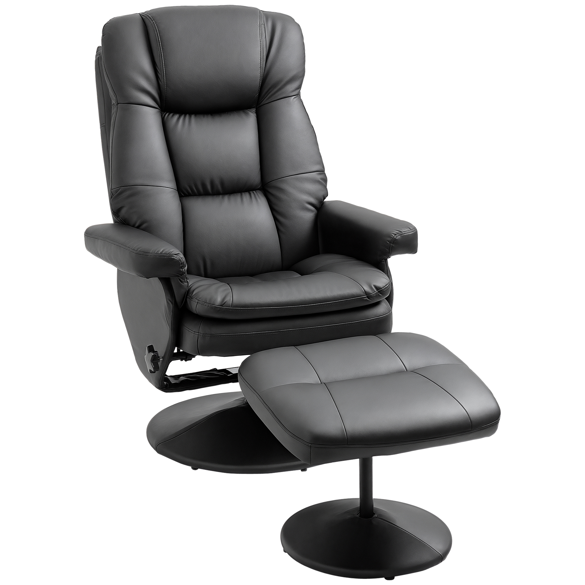HOMCOM PU Leather Recliner Chair with Ottoman, Swivel Recliner and Ottoman with Round Wrapped Base for Living Room, Black