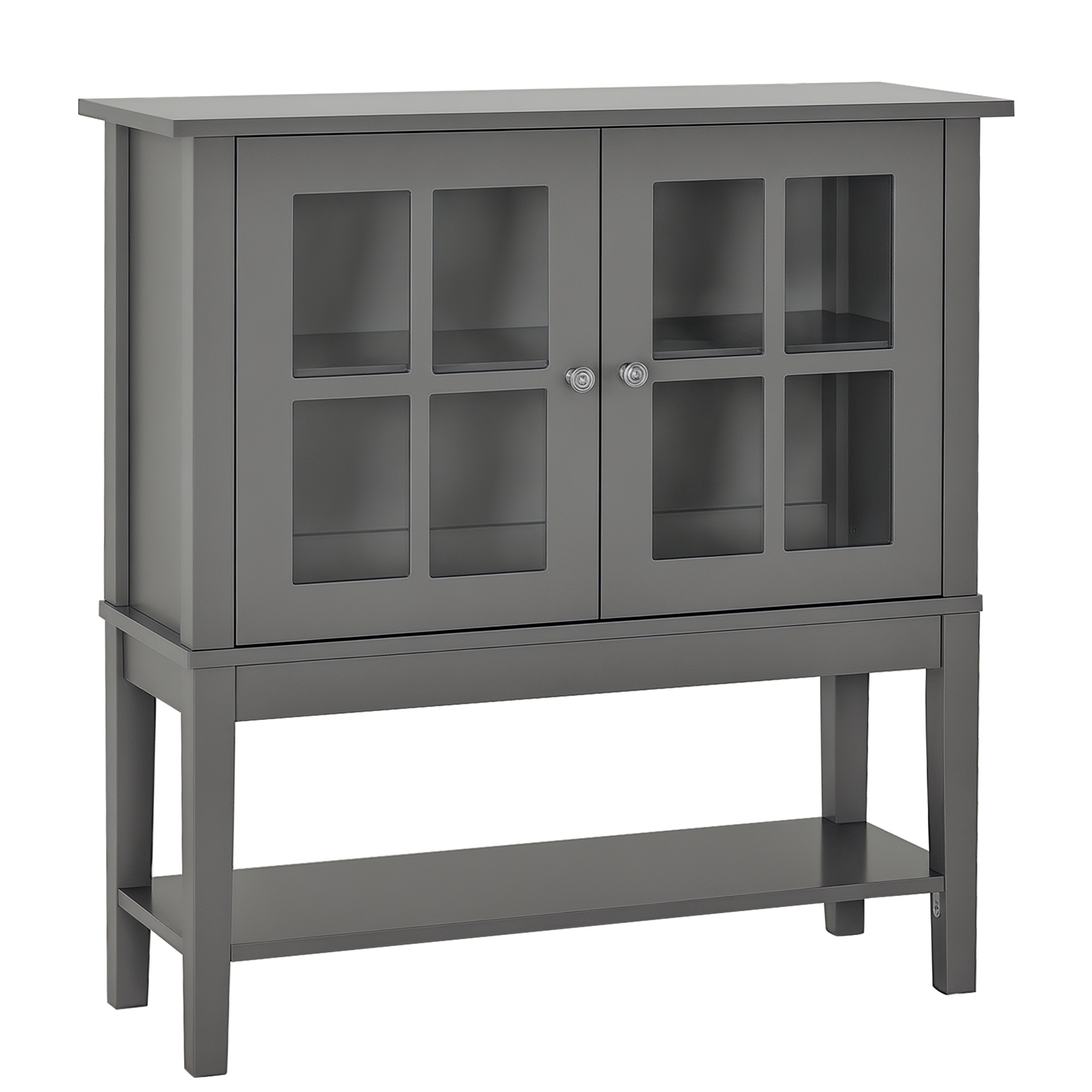 HOMCOM Coffee Bar Cabinet, Modern Sideboard Buffet Cabinet, Kitchen Cabinet with 2 Glass Doors, Adjustable Inner Shelving and Bottom Shelf, Gray