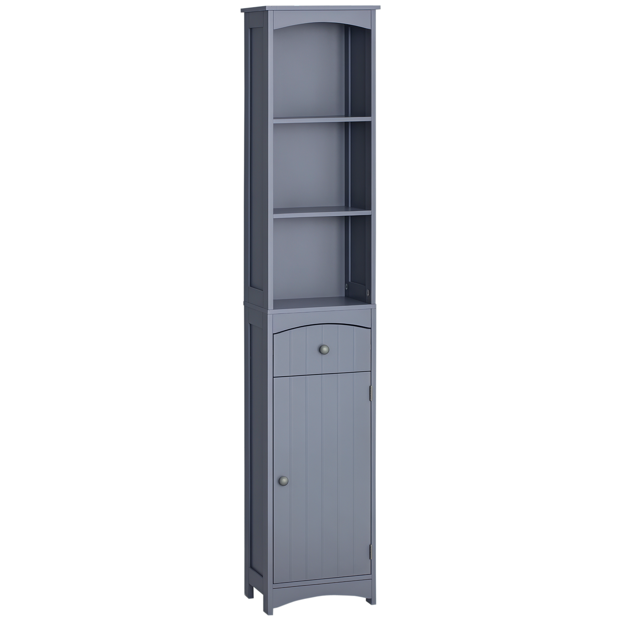 HOMCOM Bathroom Storage Cabinet, Free Standing Bathroom Storage Unit, Tall Linen Tower with 3-Tier Shelves and Drawer, Grey