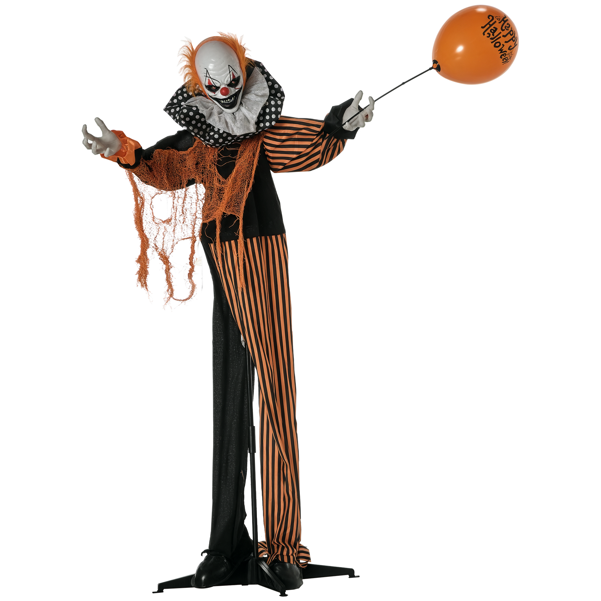 Outsunny 65" Life Size Outdoor Halloween Decorations Talking Circus Clown with A Balloon, Animated Prop with Sound and Motion Activated, Light Up Eyes