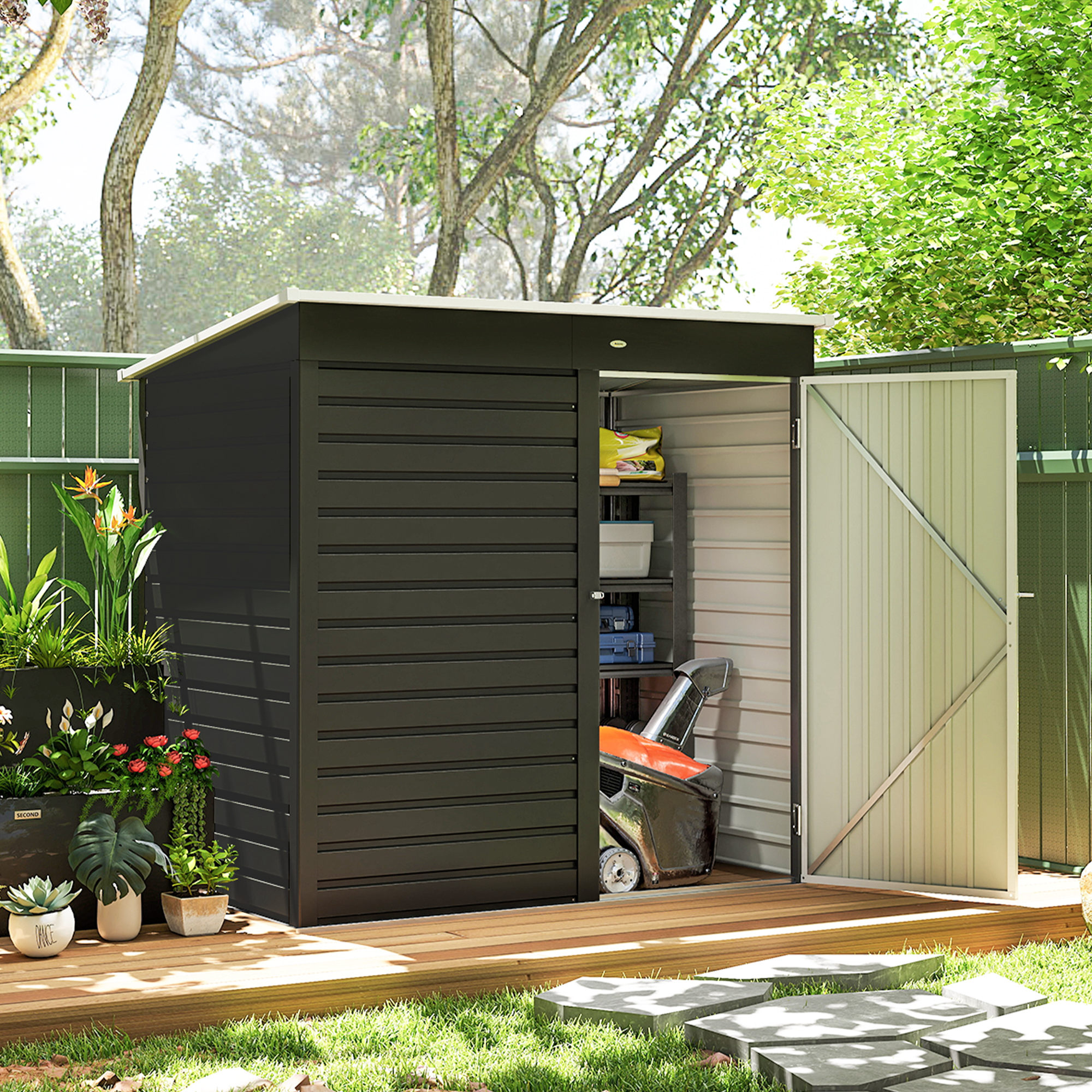 Nwgn celestia LONG10 UP40 ロングロアアーム Outsunny 6' x 4' Outdoor Garden Shed, Metal Storage Shed with