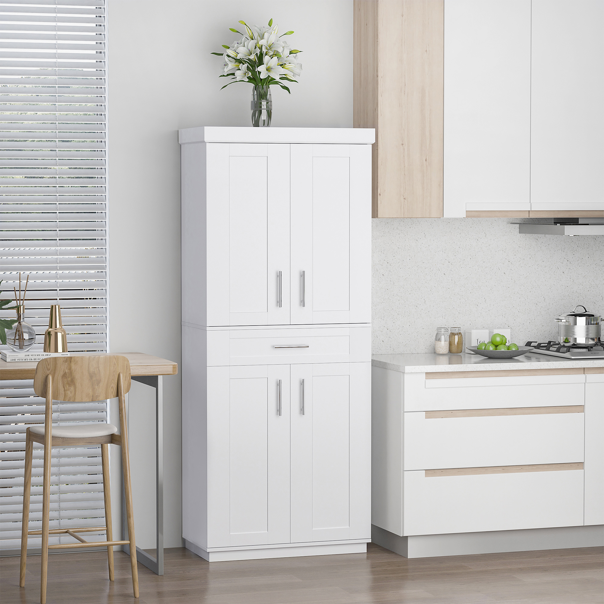 HOMCOM 72" Modern Pantry Cabinet with Drawer, Freestanding Kitchen Cupboard with 4 Doors and Adjustable Shelves, White Aosom Canada