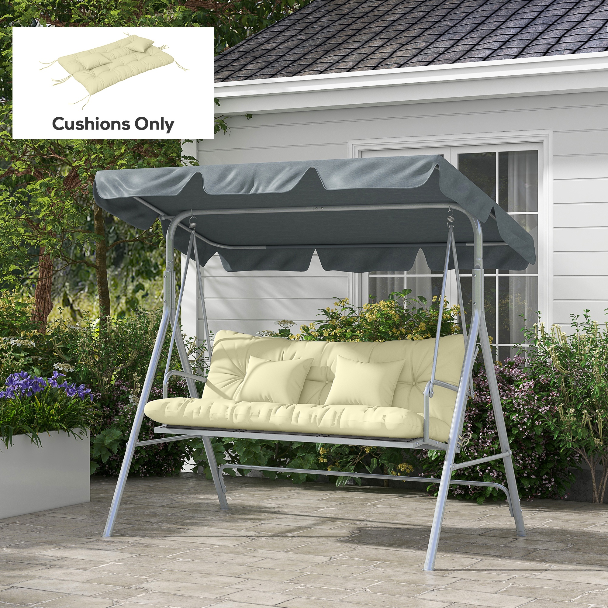 Outsunny 4-Piece Back and Seat Cushion Pillows Replacement and Pillows, Patio Chair Cushions Set with Ties, Cream White Aosom Canada