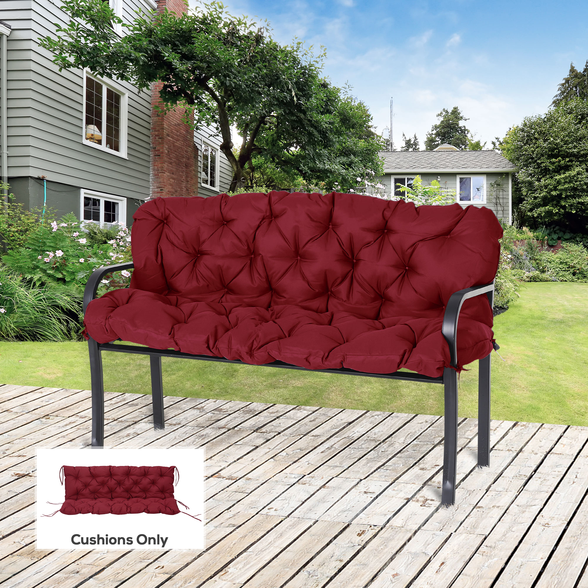 Outsunny Outdoor Tufted Bench Cushions, 3-Seater Replacement for