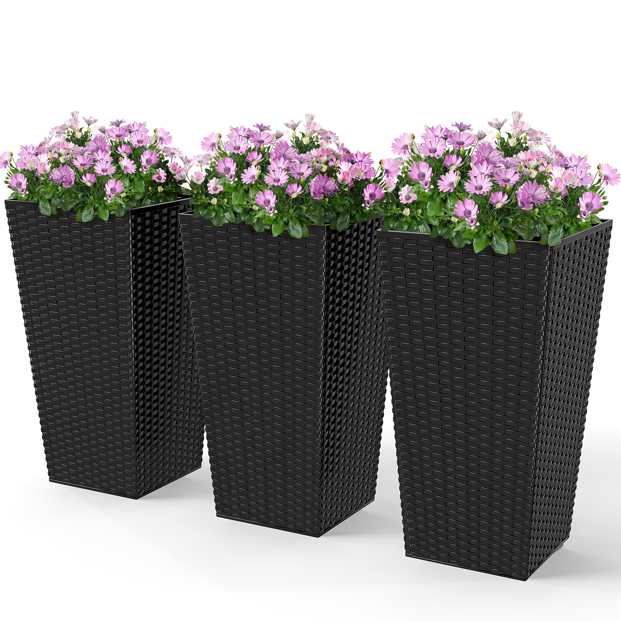 Set of 3 Tall Planters for Front Porch, Outdoor & Indoor