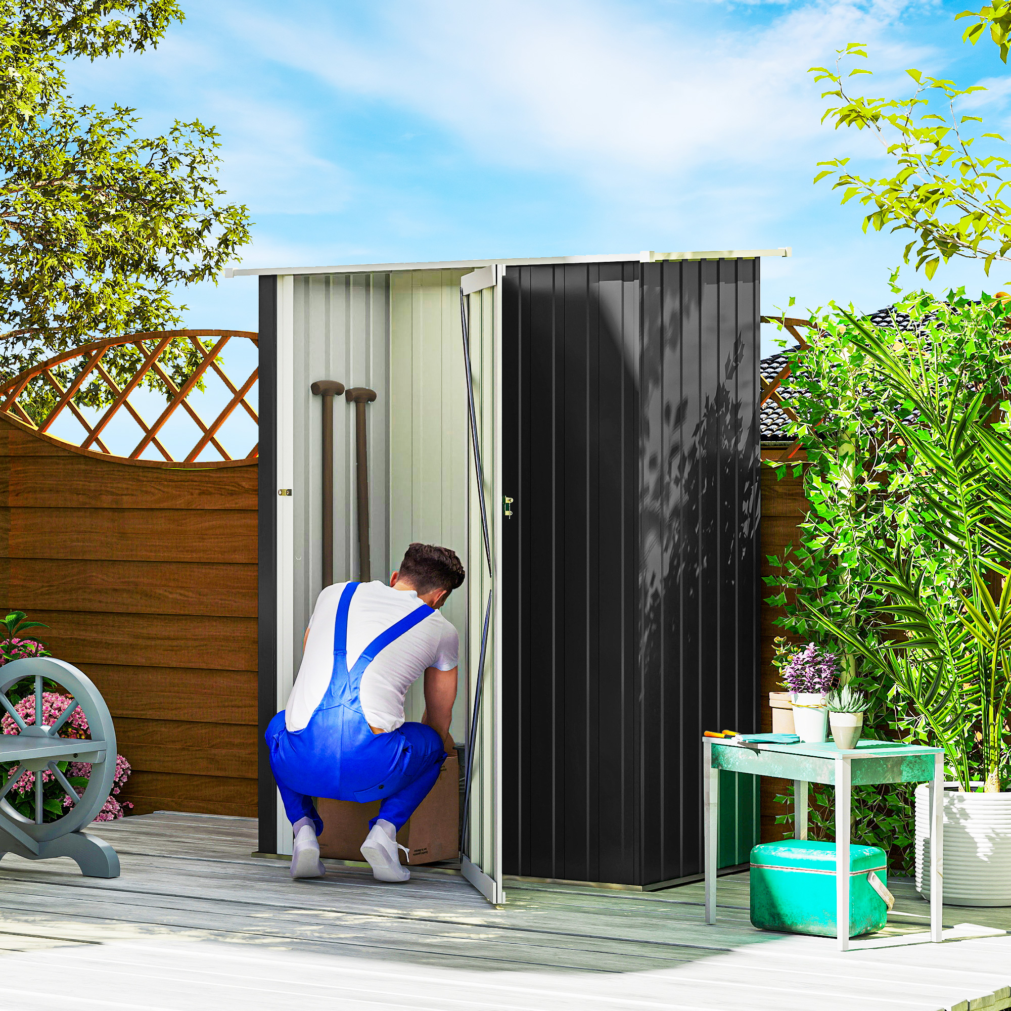野又穫 standing still Outsunny 5 x 3ft Outdoor Storage Shed Metal Garden Shed