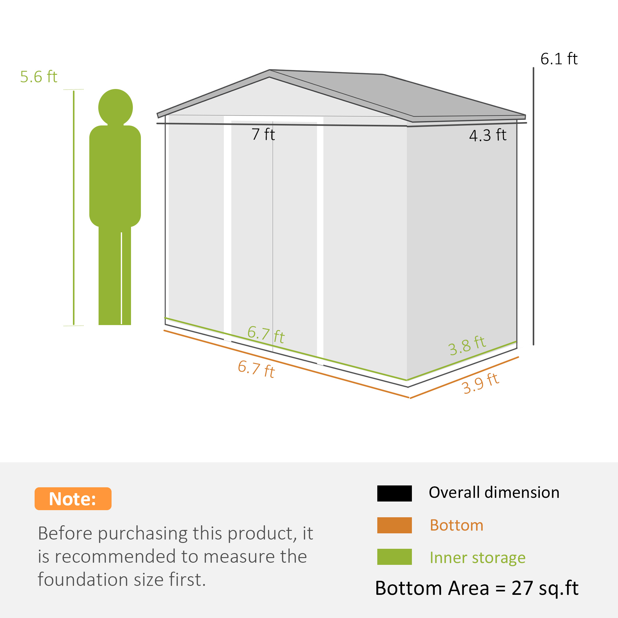 Outsunny 7' x 4' x 6' Outdoor Metal Garden Storage Shed