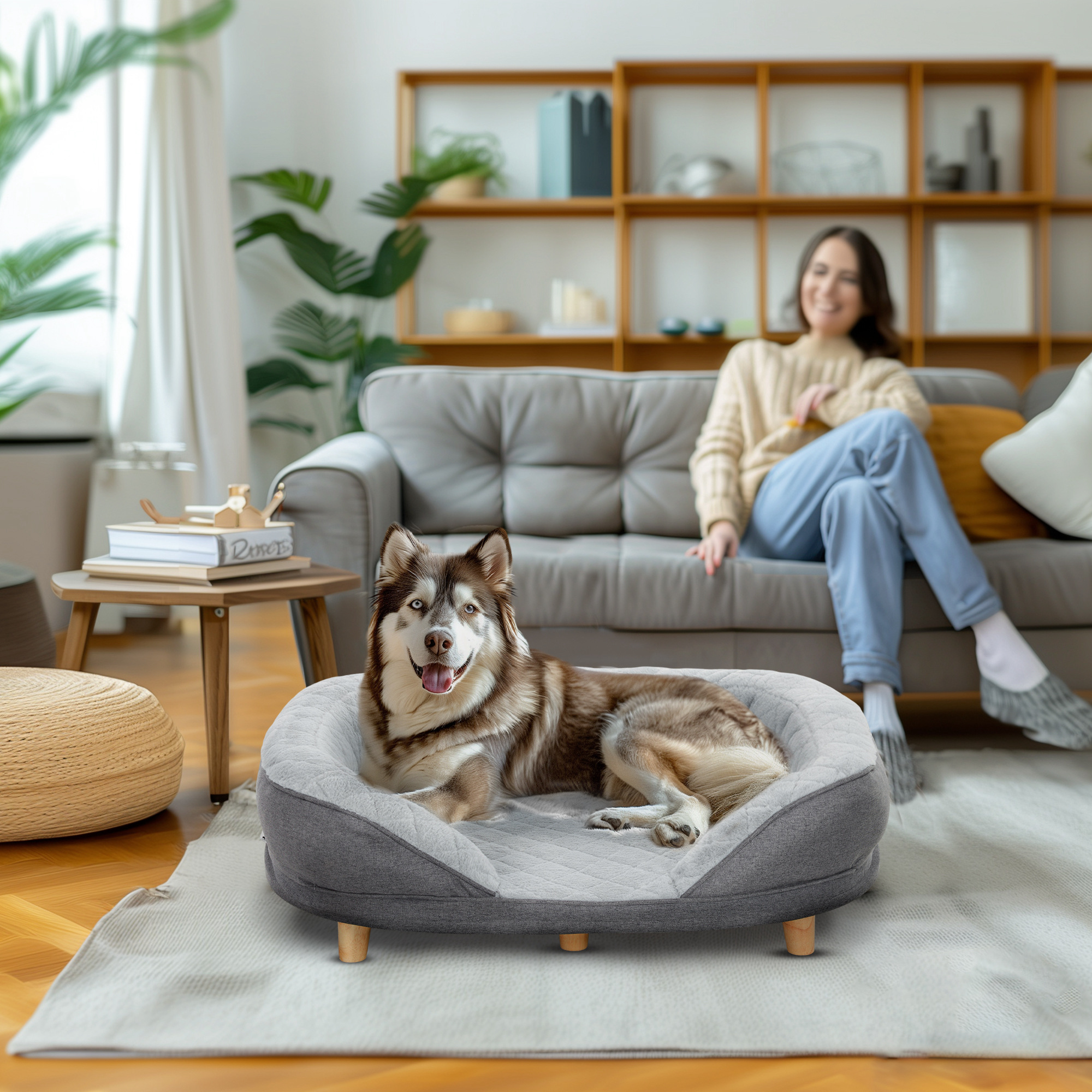 PawHut Pet Sofa Bed for Large Dogs with Removable Cushion, Washable Cover, Anti-slip Foot Pads, Grey Aosom Canada