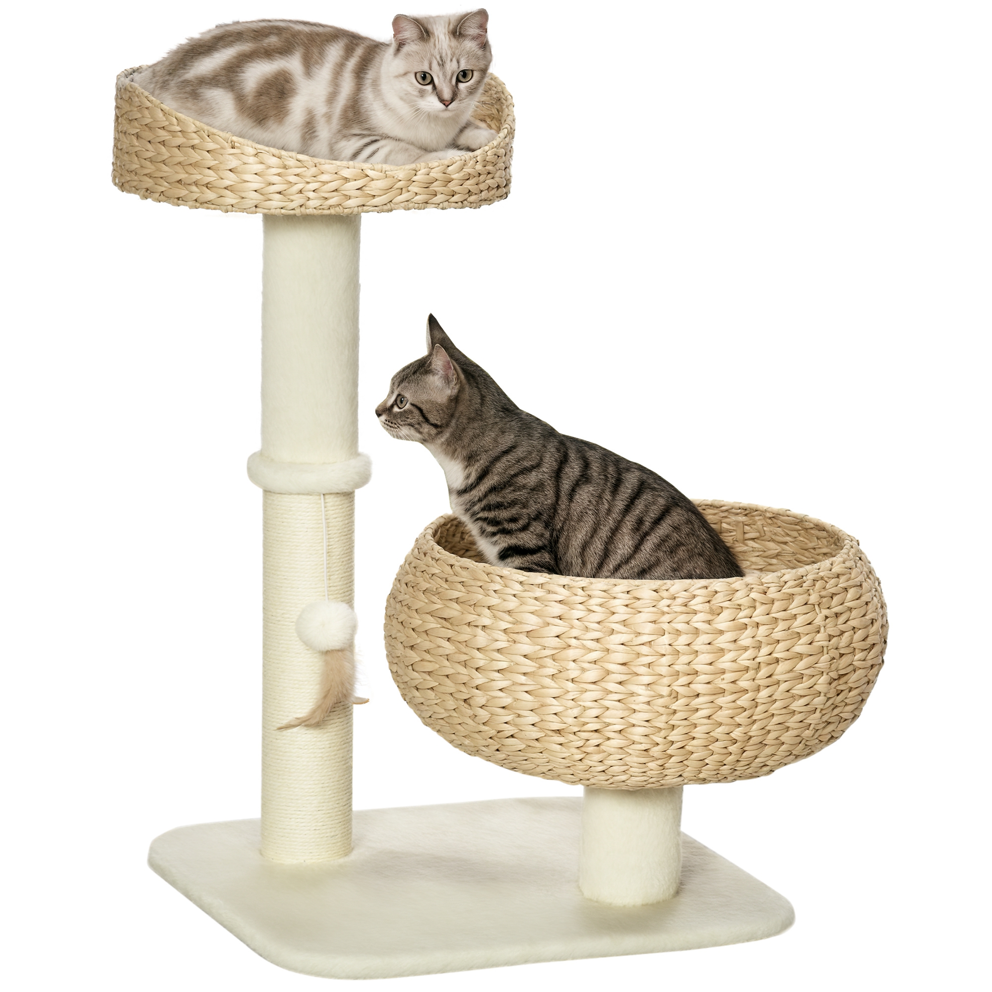 Feline Tower with Double Beds, 28" Feline Tree with Scratching Post, Beige 1