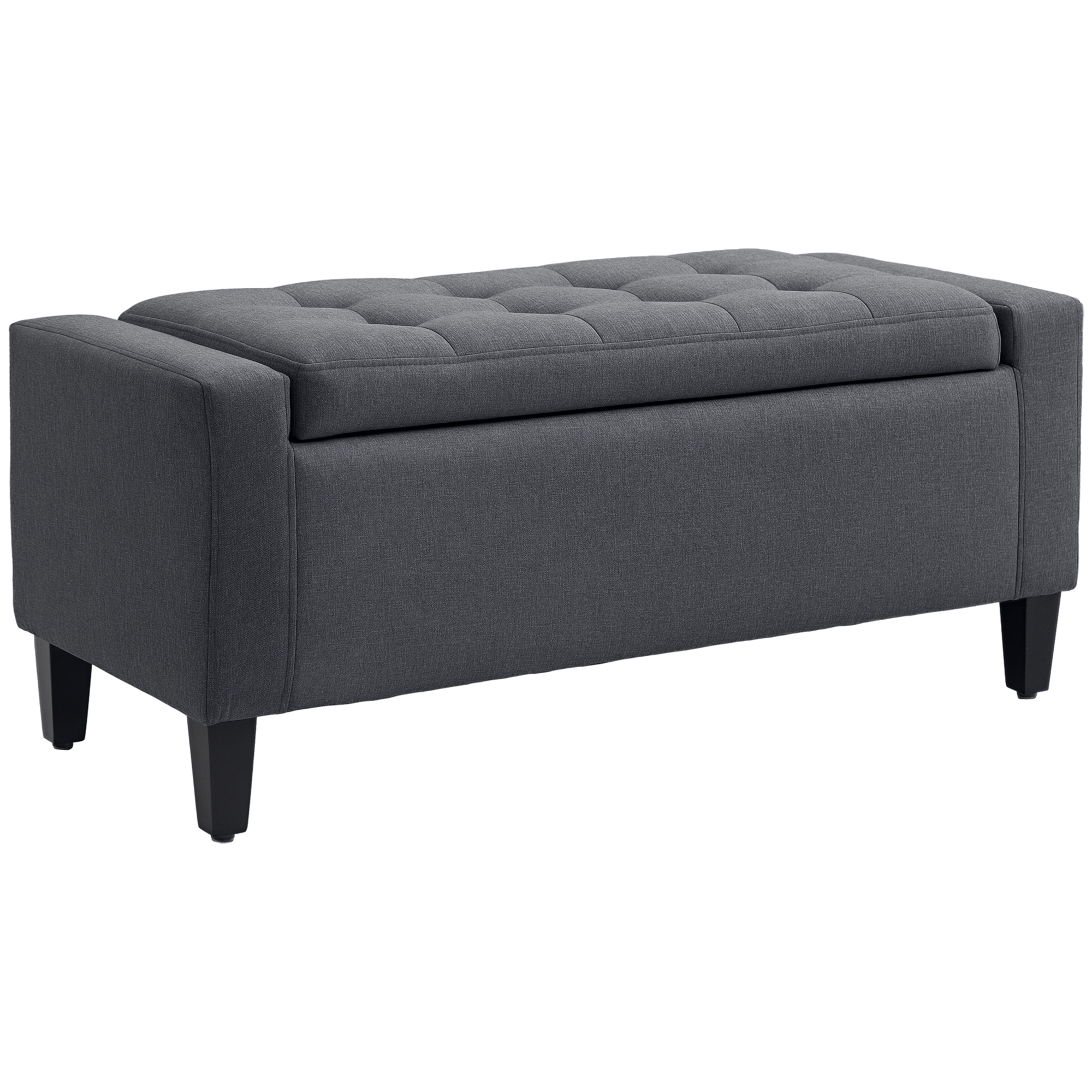 Linen Upholstered Seating Bench with Tufted Design, Organizer Ottoman Seating Bench, Flipping Top, Dark Grey 1