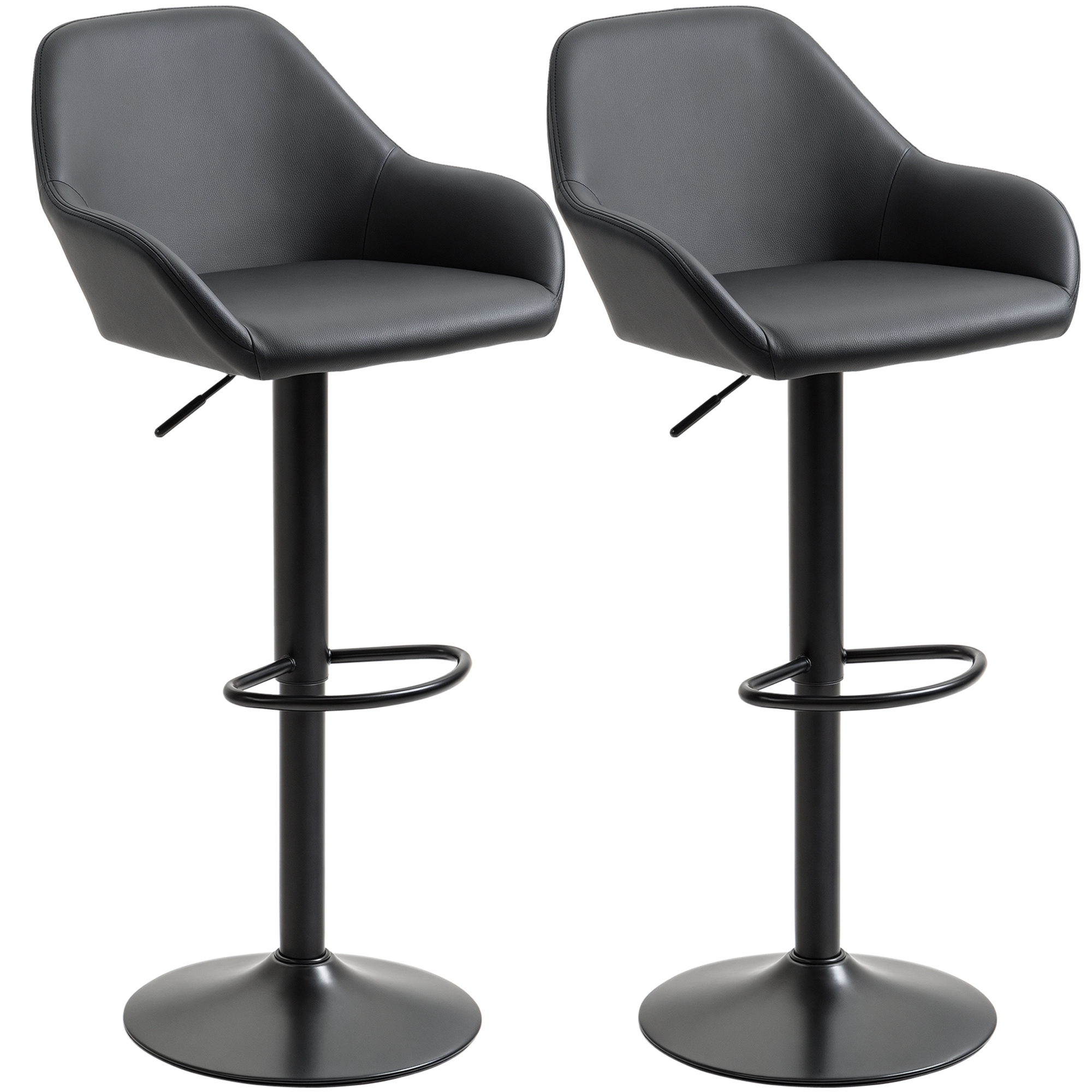 HOMCOM Bar Stools, Bar stools with Backs, Foot Rest, Round Base and Soft PU Leather for Kitchen, Bar, Swivel Bar Stools, Black | Aosom.com