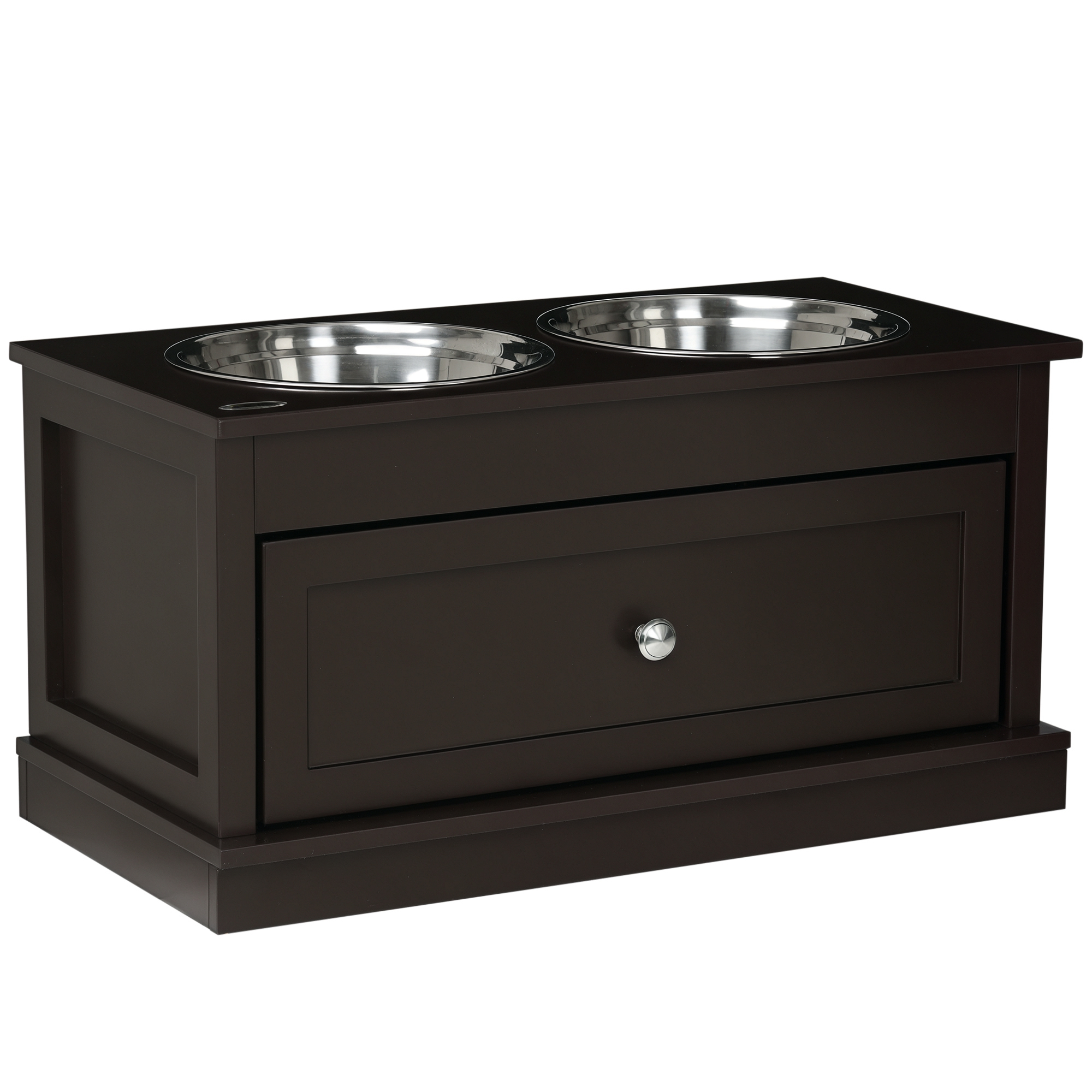 PawHut Large Elevated Dog Bowls with Storage Drawer Containing 11L Capacity, Raised Dog Bowl Stand Pet Food Bowl Dog Feeding Station, Brown