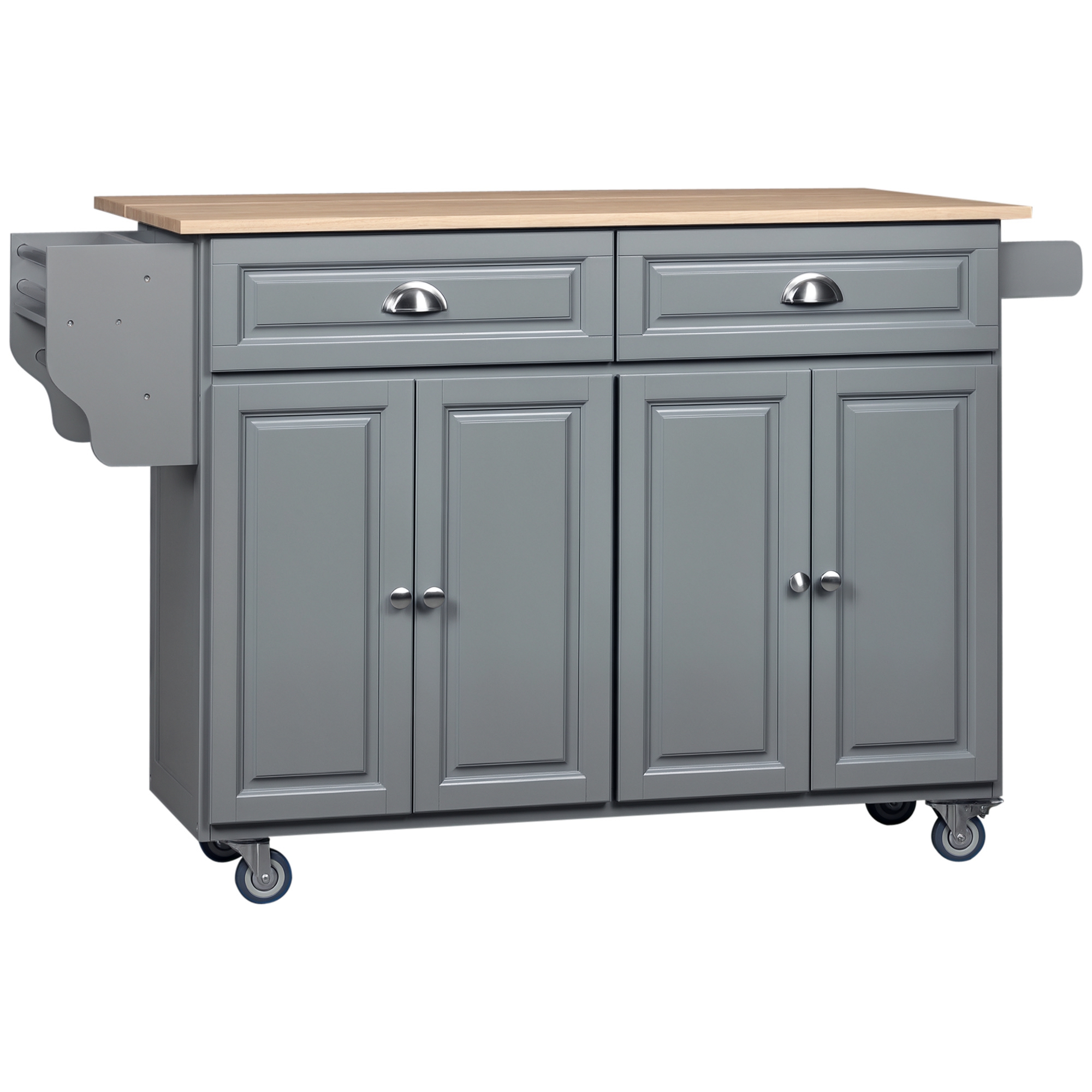 HOMCOM Rolling Kitchen Island Cart with Drop Leaf, Kitchen Cart on Wheels with Wood Top, 2 Drawers and 2 Storage Cabinets, Island Table for Kitchen, D