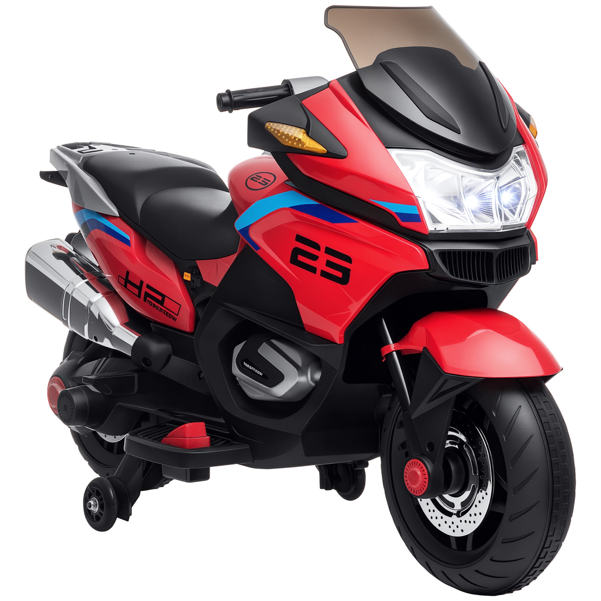 Aosom 12V Kids Electric Motorcycle with Training Wheels, Battery Power Ride on Motorbike, High-Traction at 3.7 Mph Top Speed, with Light Music, Red