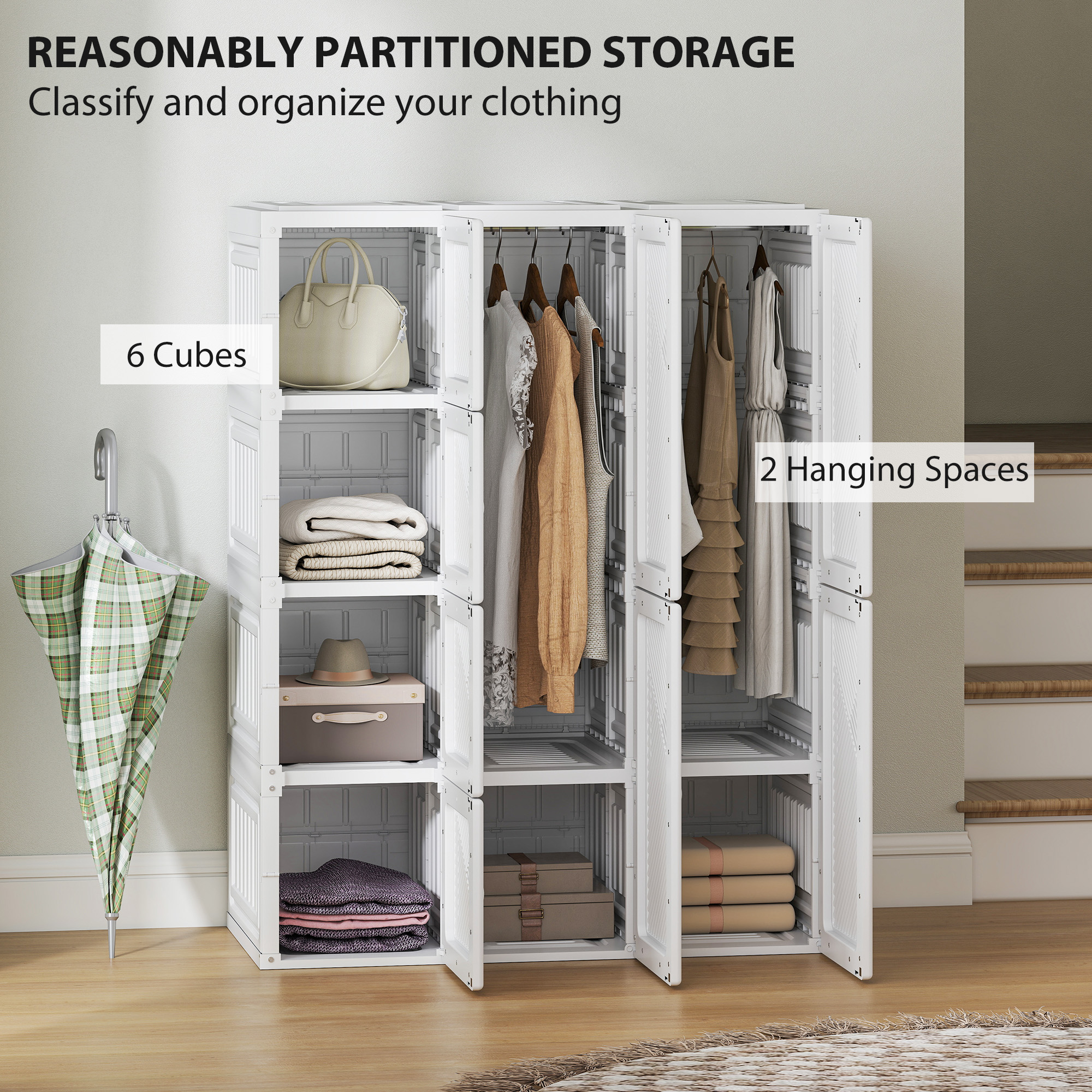 HOMCOM Portable Wardrobe, Foldable Plastic Closet with 8