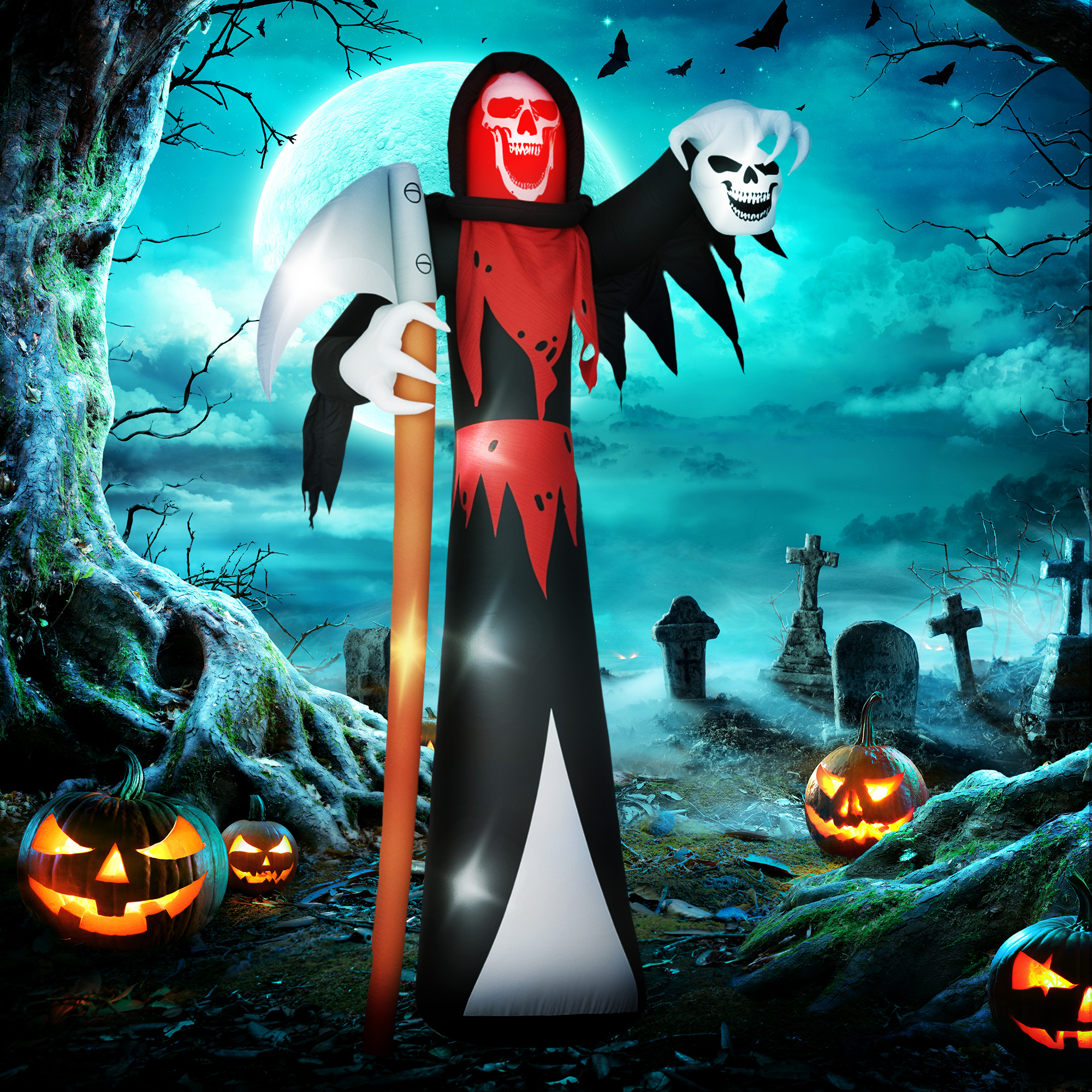 Outsunny 12 FT Halloween Inflatable Grim Reaper, Blow Up Garden Decor with Built-in Lights for Halloween Party Indoor, Outdoor | Aosom Canada