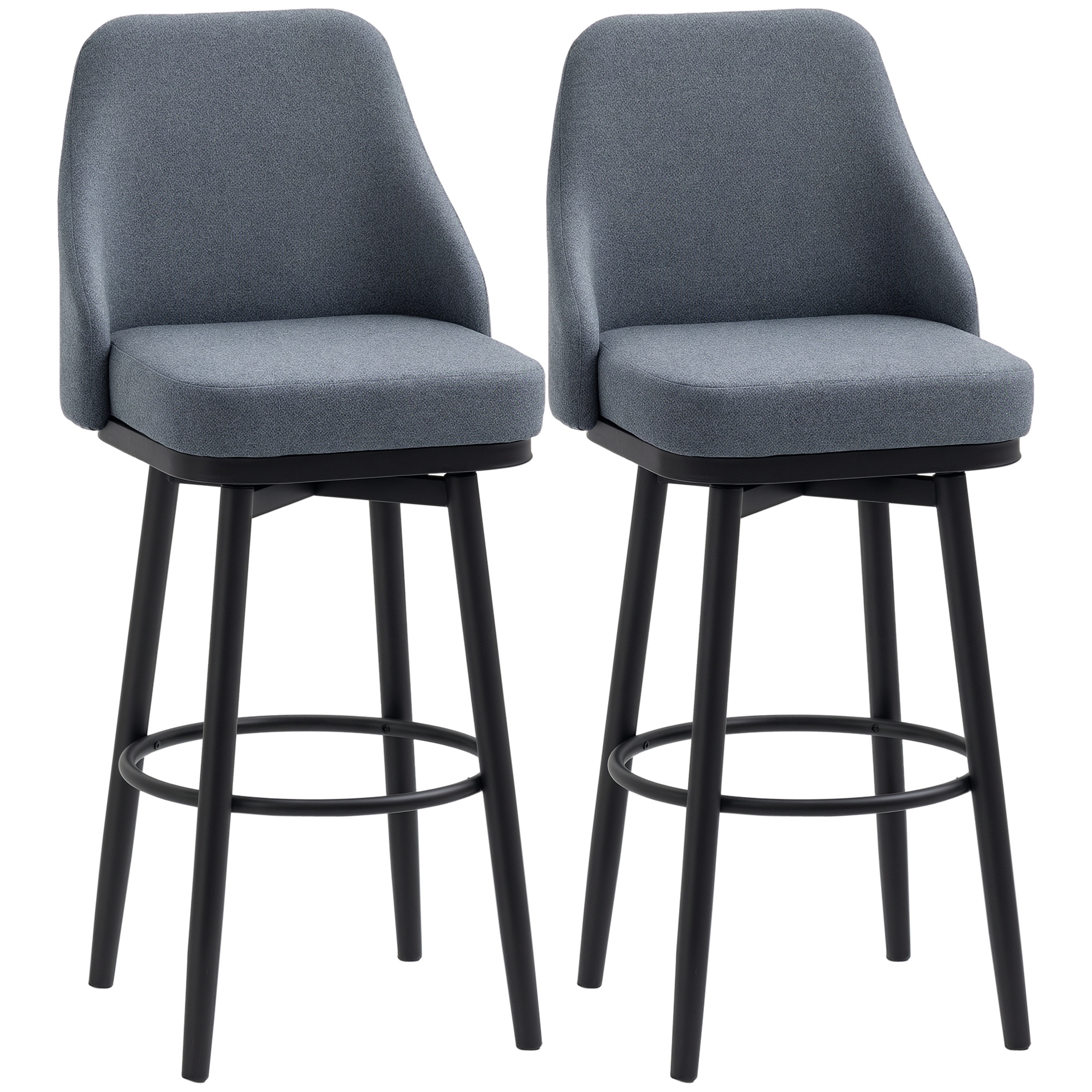 HOMCOM Modern Bar Stools, Set of 2 Swivel Kitchen Chairs, Dark Gray