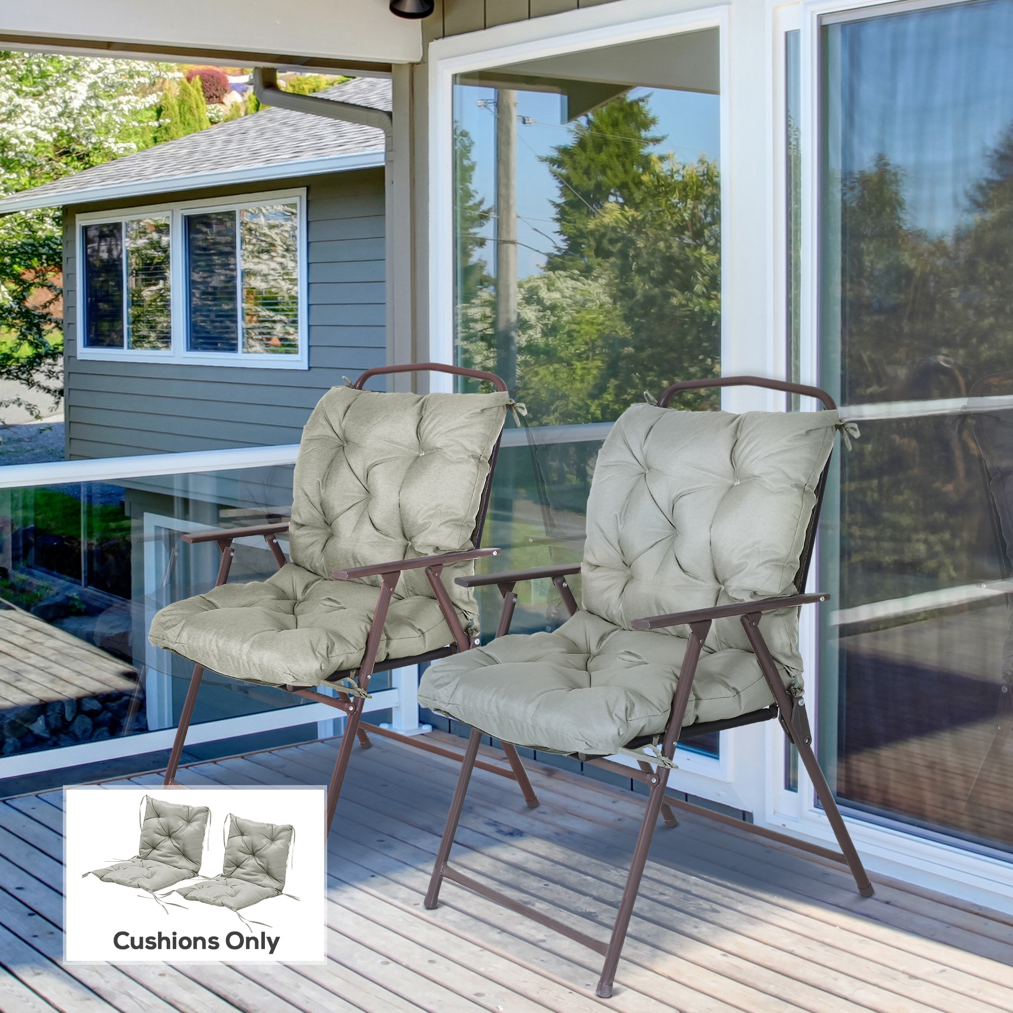 Outsunny Set of 2 Garden Chair Cushions Seat Pad with Backrest for Sunbeds Rocking Chairs Loungers Outdoor Indoor Use Grey Aosom Canada