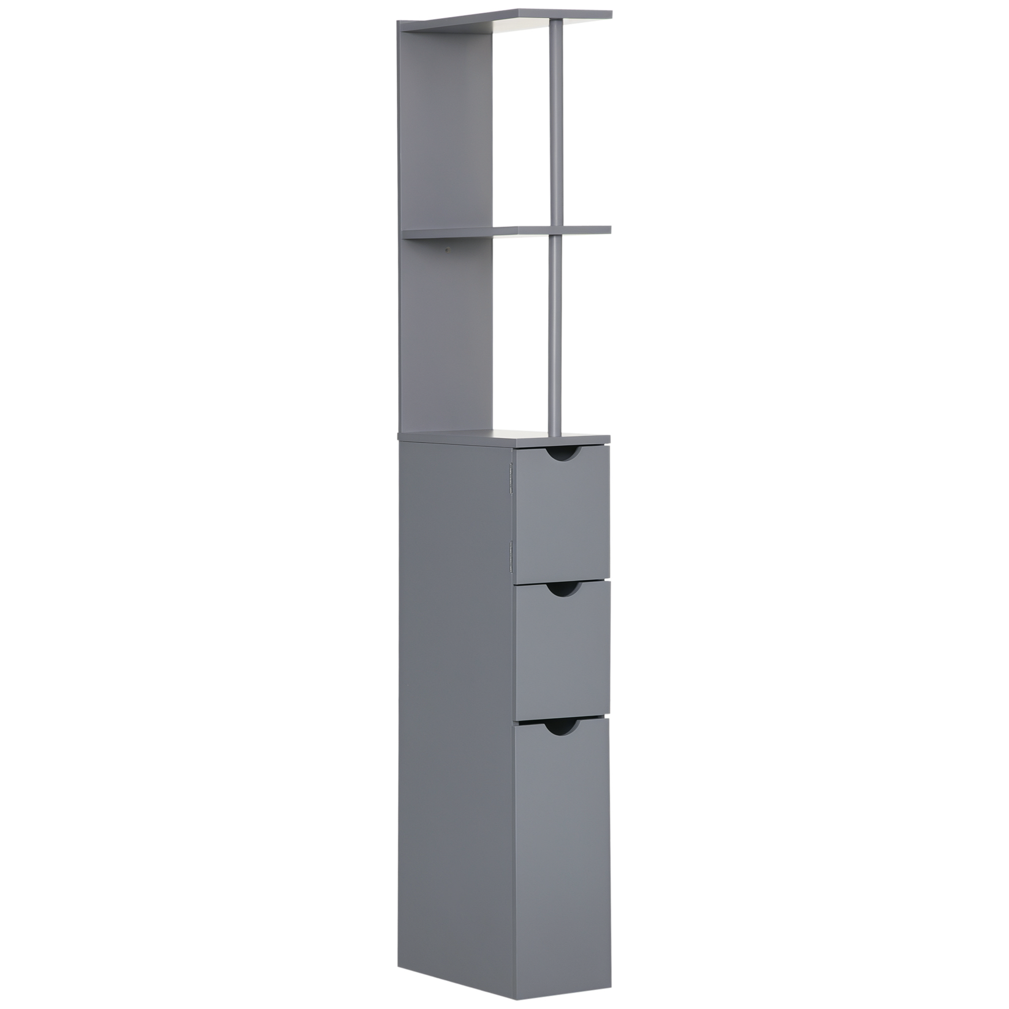 HOMCOM 54" Tall Bathroom Storage Cabinet, Freestanding Linen Tower with 2-Tier Shelf and Drawers, Narrow Side Floor Organizer, Grey