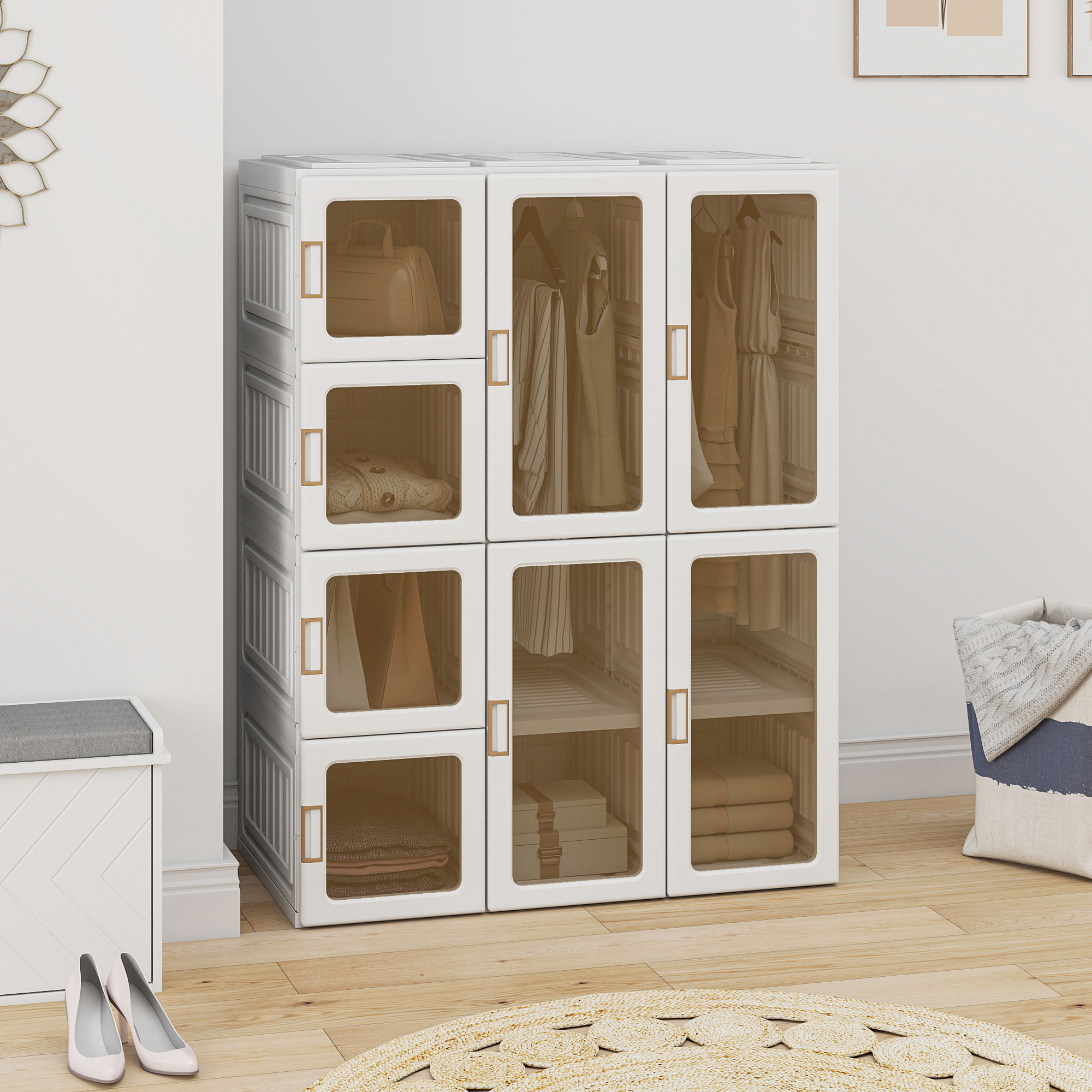 HOMCOM Portable Wardrobe, Foldable Plastic Closet with 8