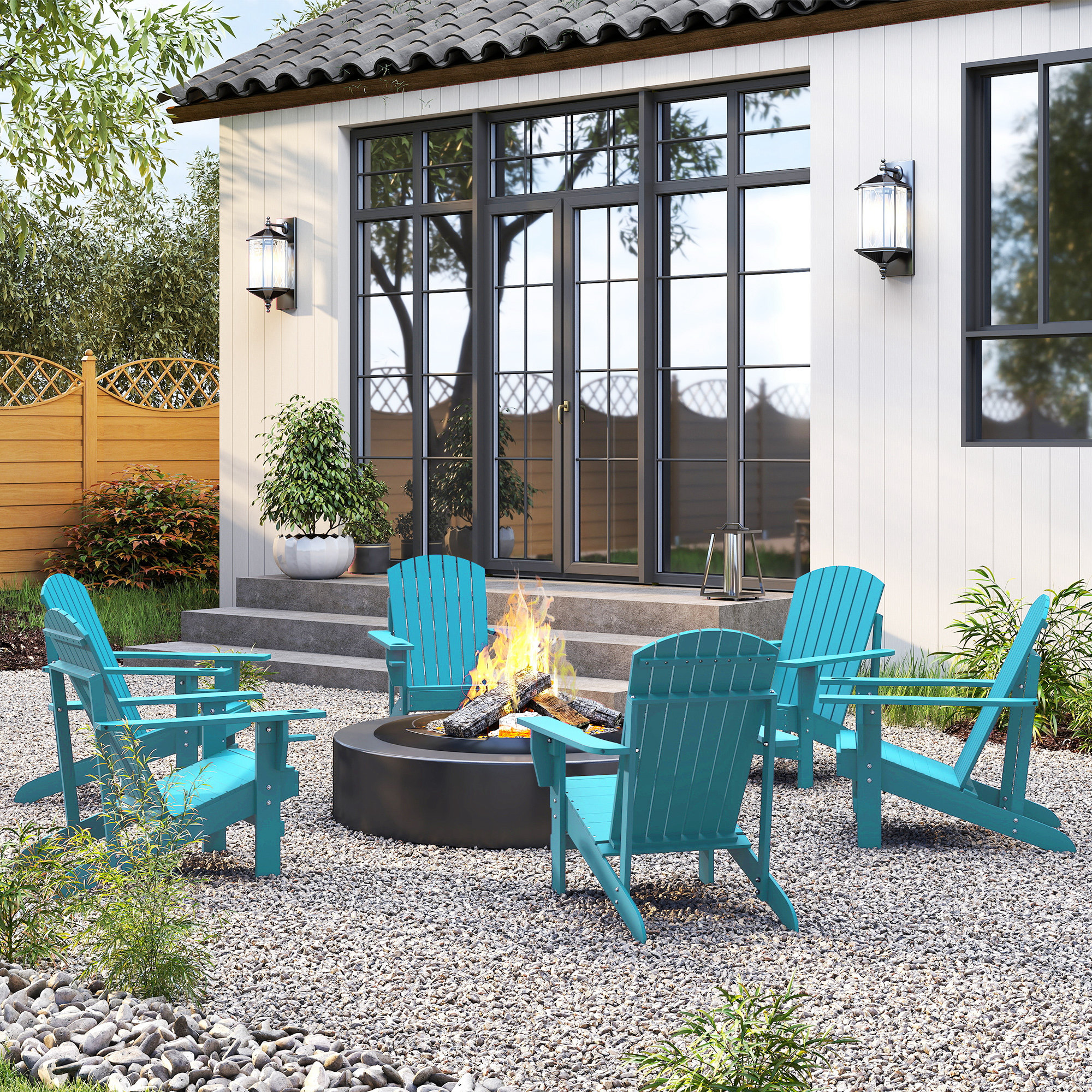 あん　2点　ホワイトLネイビーL Outsunny Oversized Adirondack Chair, Outdoor Fire Pit and
