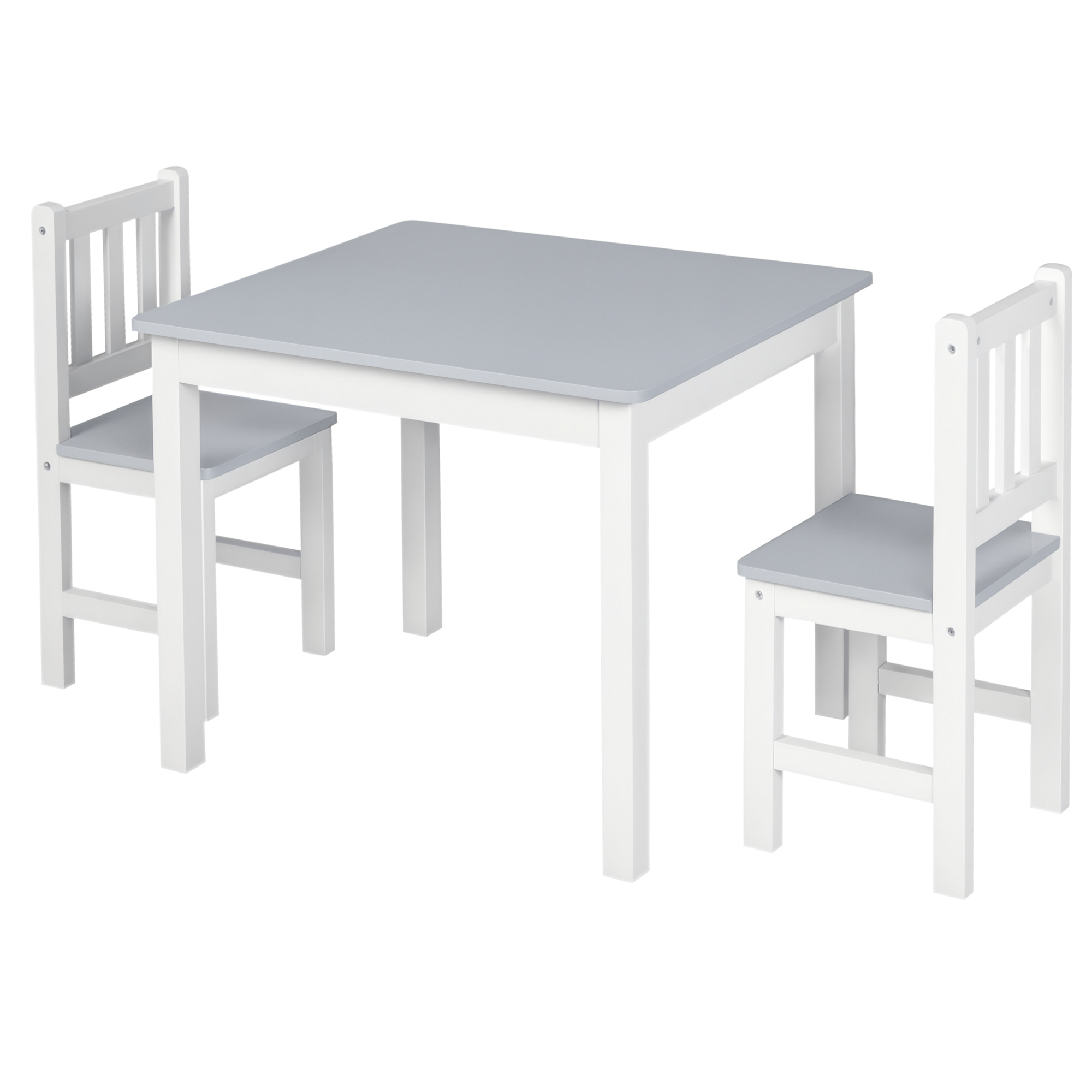 Qaba Kids 3 Piece Table and Chair Set Ideal for Arts, Meals, Lightweight Wooden Homework Activity Center, Toddlers Age 3+, Grey