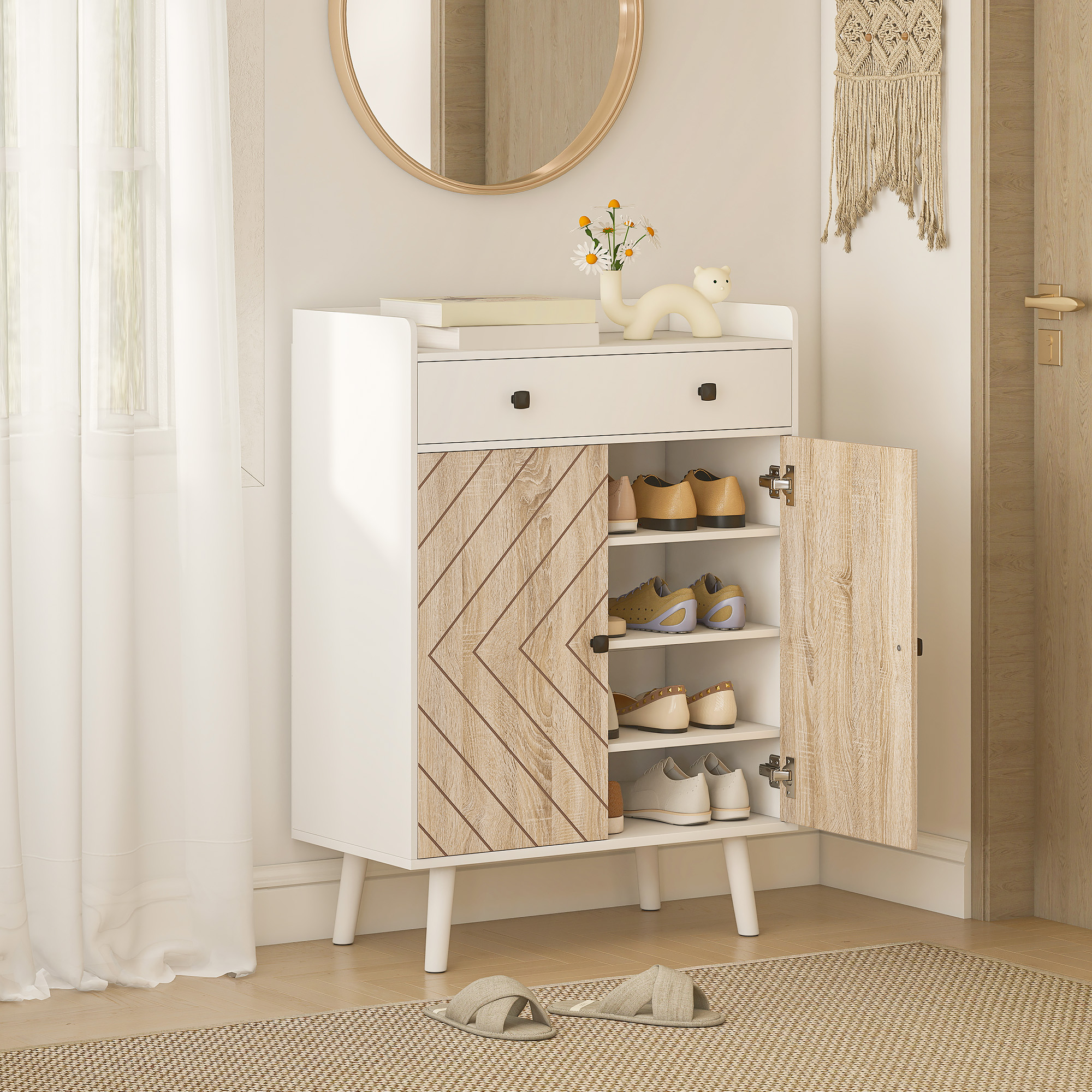 HOMCOM Shoe Cabinet for Entryway, Modern Shoe Storage Cabinet with Adjustable Shelves and Drawer for 12 Pairs, White Aosom Canada