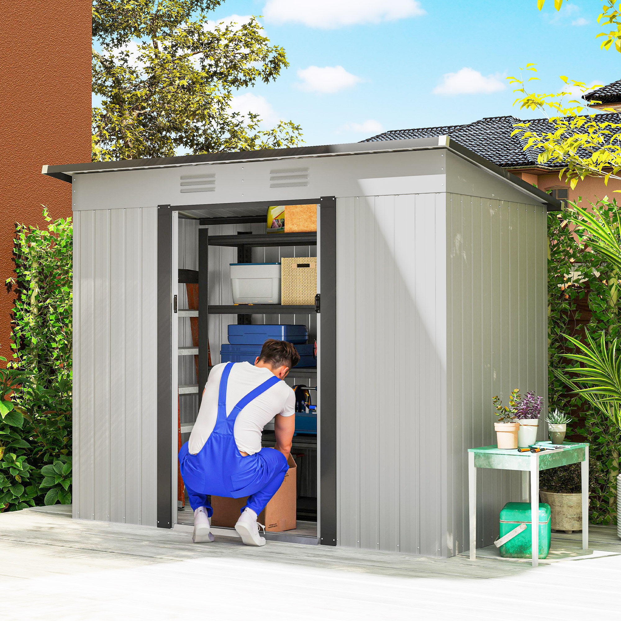 Outsunny 8' x 4' Metal Garden Shed, Backyard Tool Storage Shed