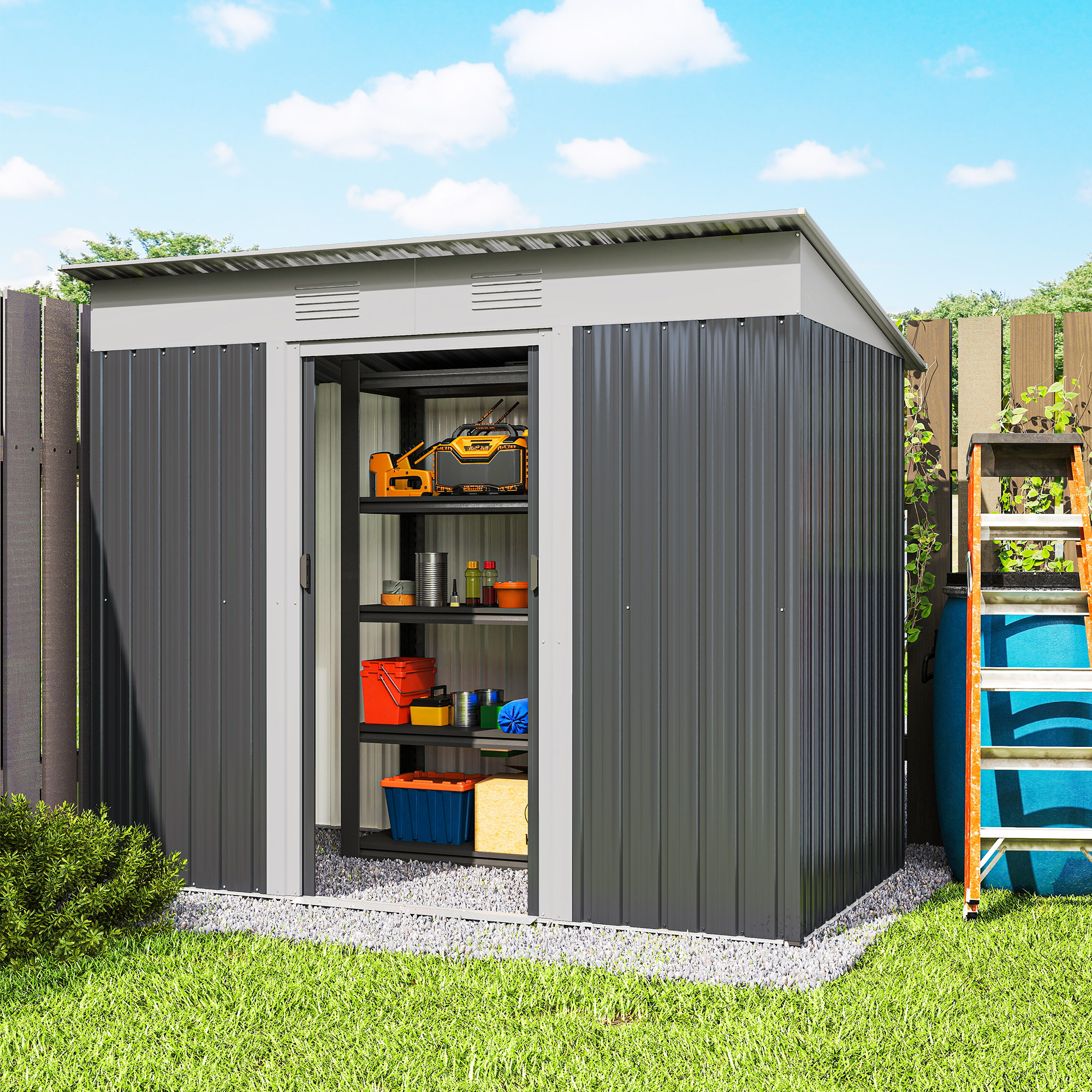 Outsunny 7' x 3.6' Backyard Garden Tool Storage Shed with Lockable