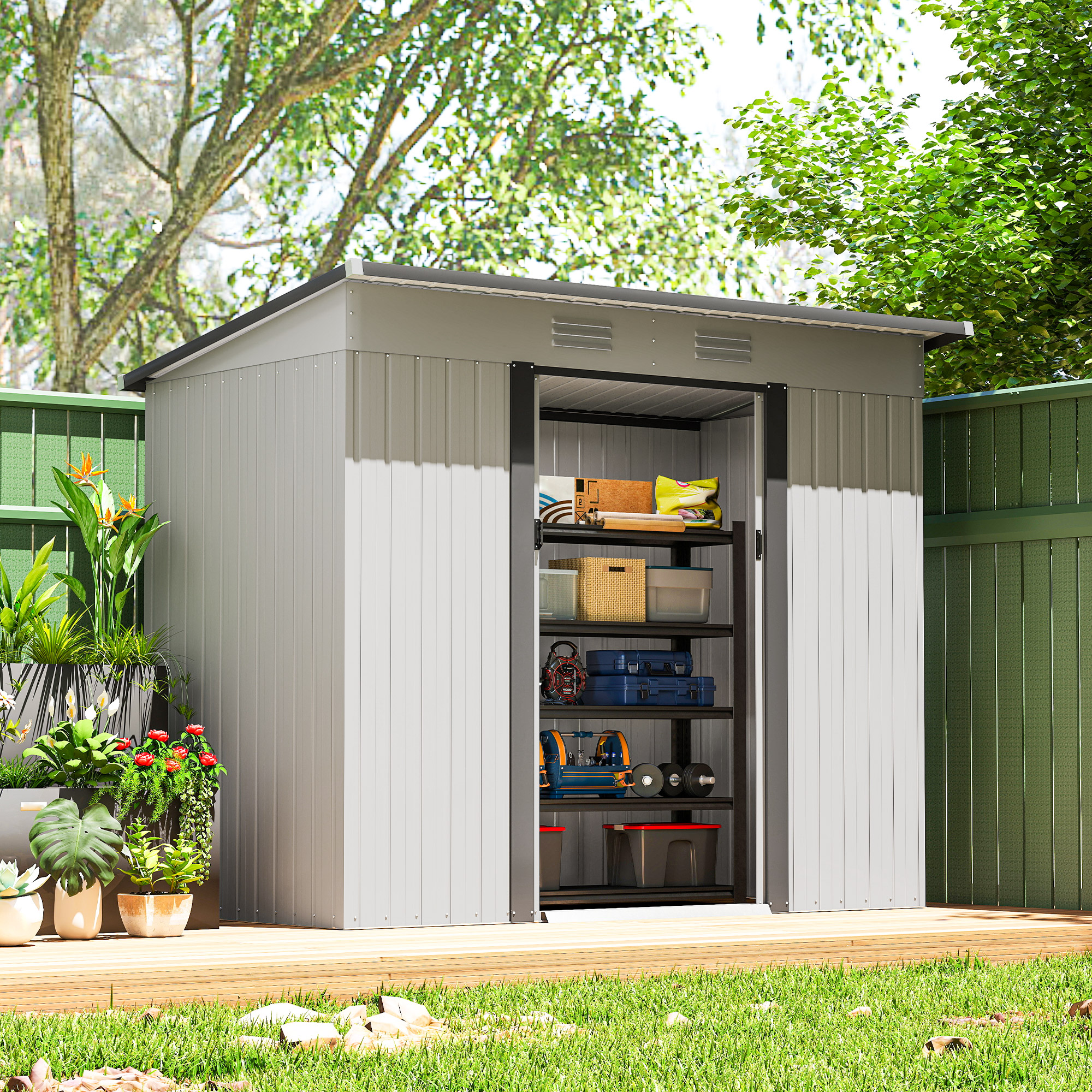 Outsunny 8' x 4' Metal Garden Shed, Backyard Tool Storage Shed