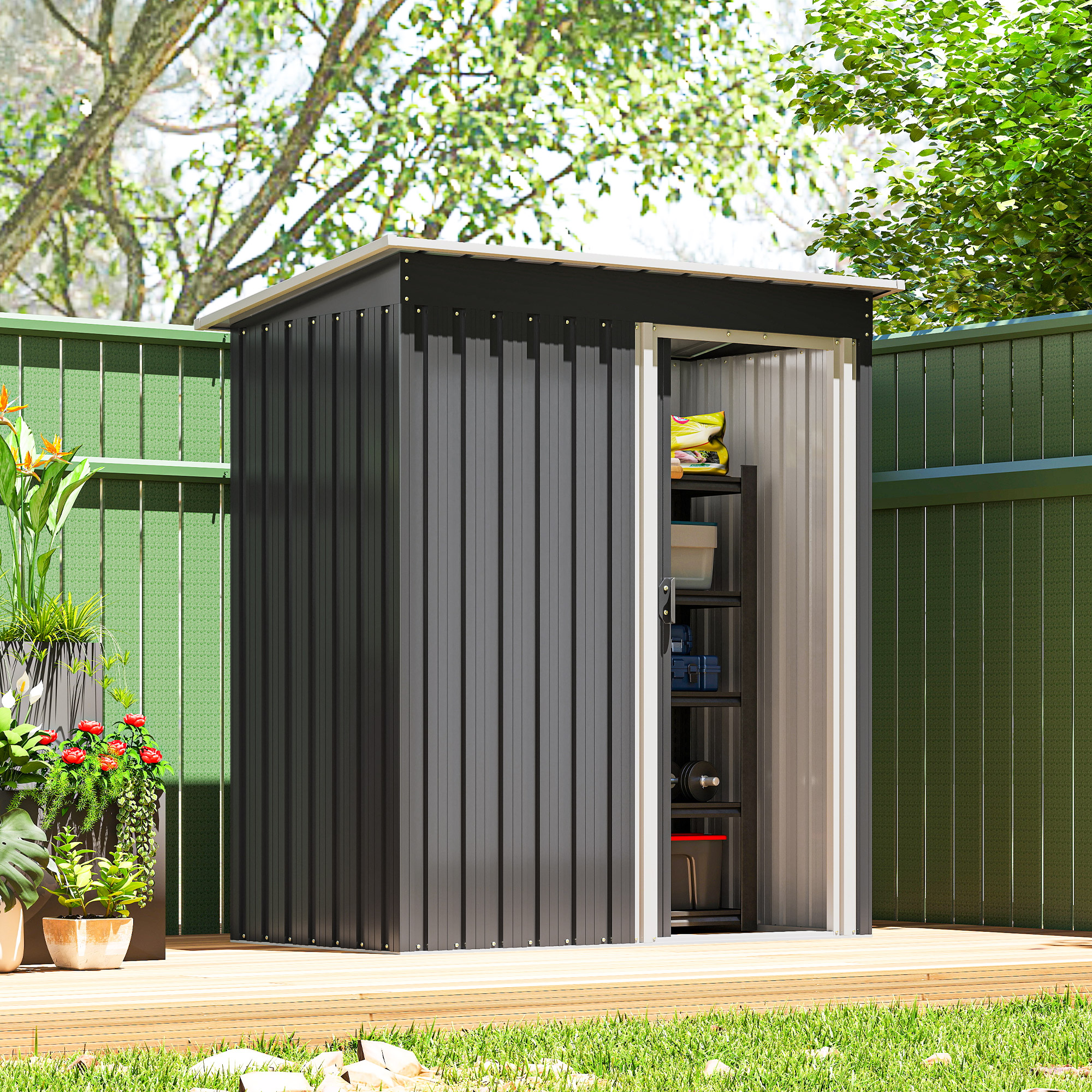 Outsunny 5x3 ft Metal Storage Shed, Sloped Roof, Black | Aosom Canada
