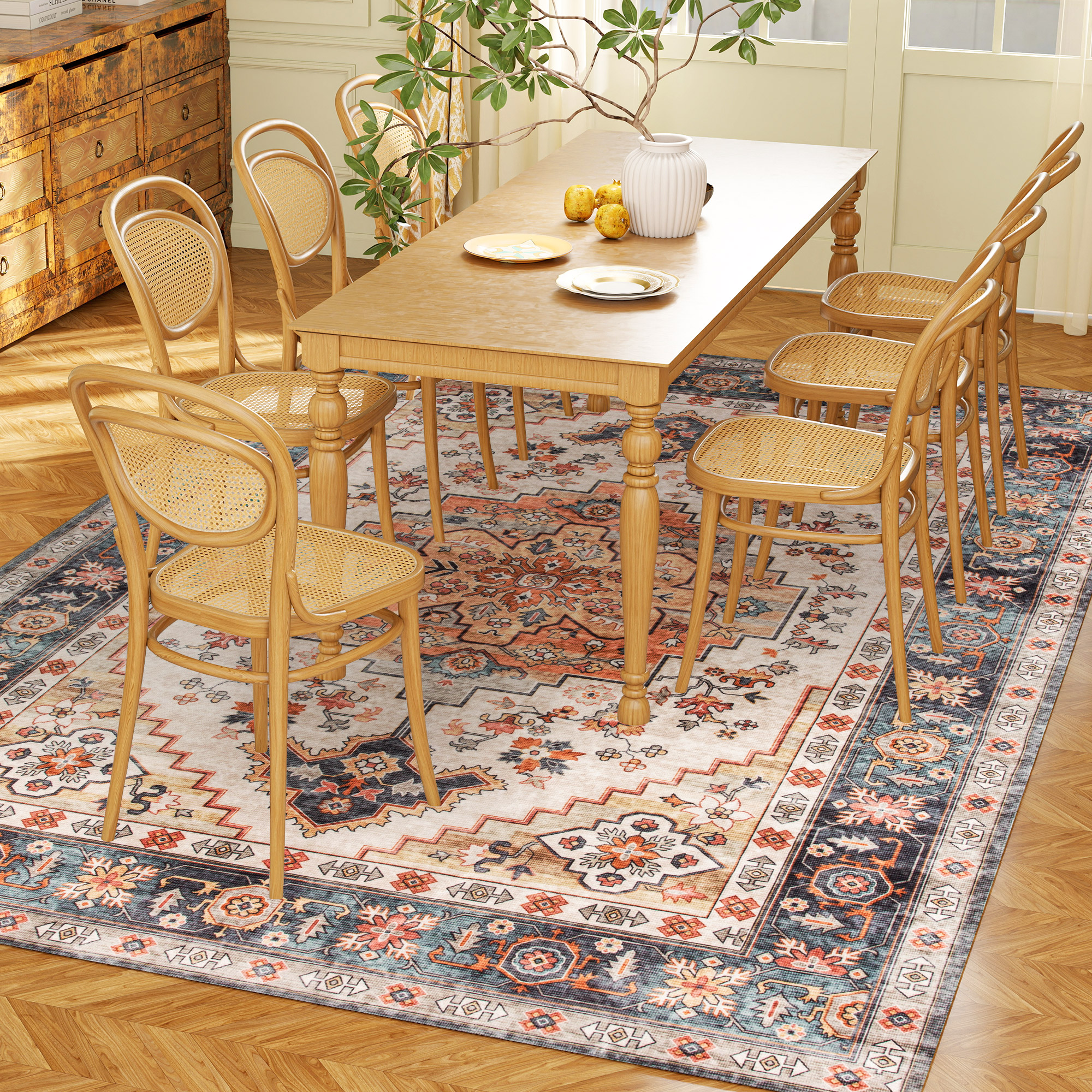 HOMCOM Area Rug 5x7, Machine Washable Rug, Non-Slip Boho Print Pattern Medallion Carpet for Living Room, Bedroom, Tawny Brown