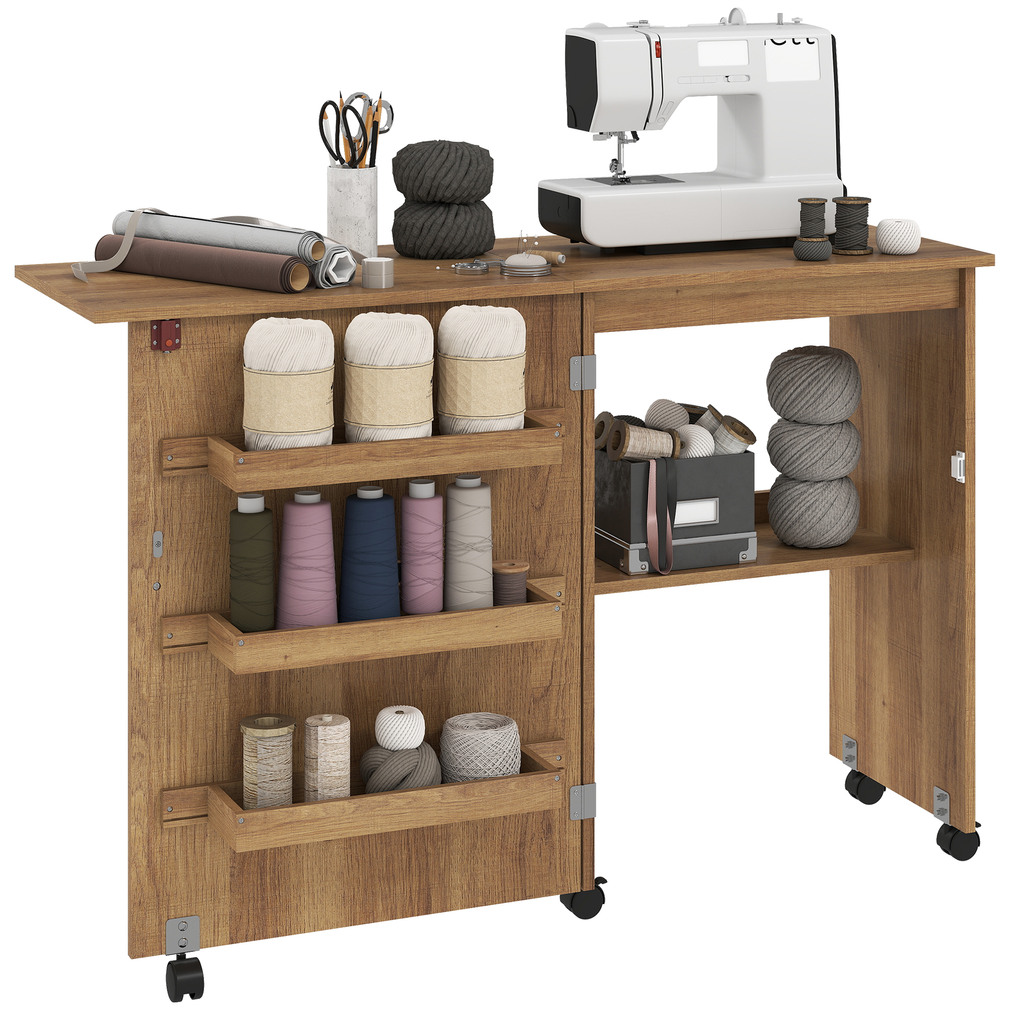 HOMCOM Sewing Machine Cabinet, Folding Sewing Table with Storage
