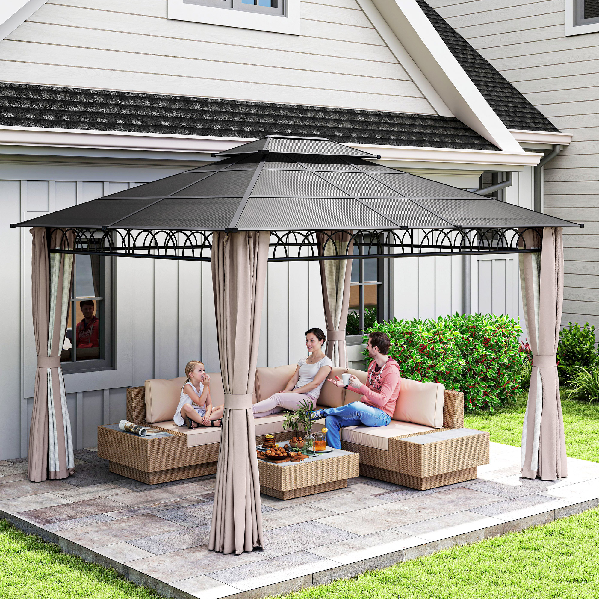 Outsunny 12' x 10' Outdoor Gazebo Canopy, Double Roof Hardtop