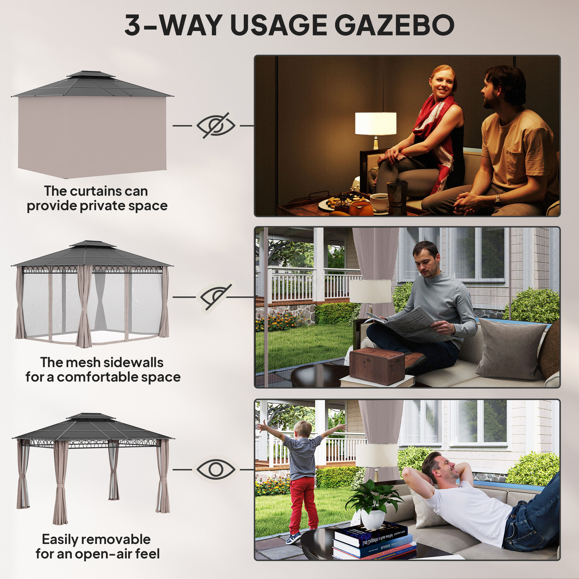 Outsunny 12' x 10' Outdoor Gazebo Canopy, Double Roof Hardtop