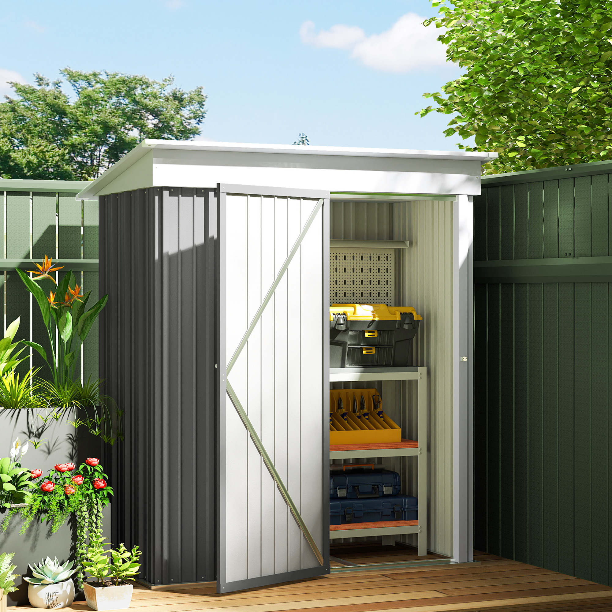 Outsunny Outdoor Storage Shed, Steel Lean-to Shed with Adjustable Shelf