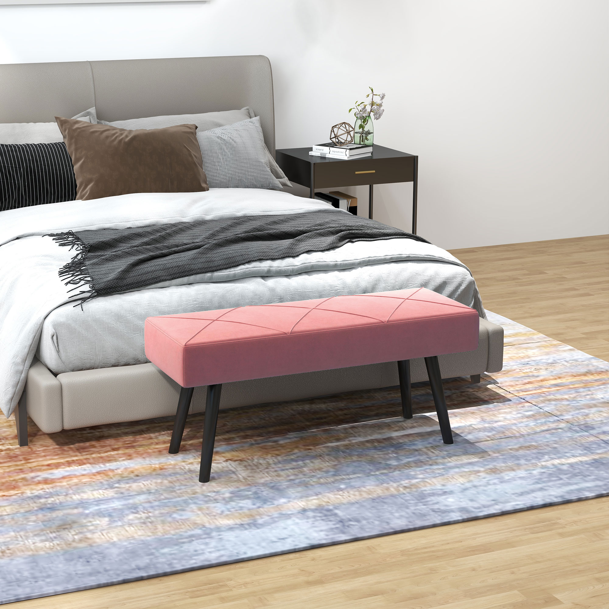 HOMCOM 39 Inches Upholstered Bedroom Bench, Modern End of Bed Bench with Steel Legs, Pink Aosom Canada