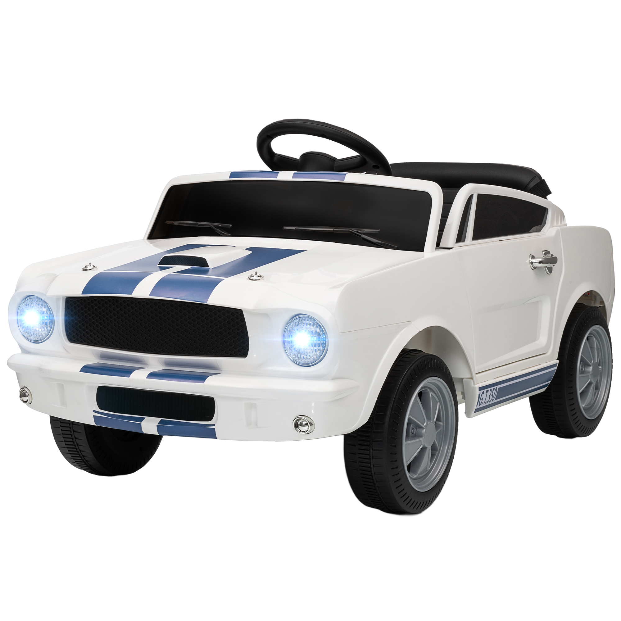 Qaba Licensed Ford Shelby GT 350 Kids Ride On Car with Remote Control, Adjustable Speed, MP3, Smooth Start, LED Lights, White