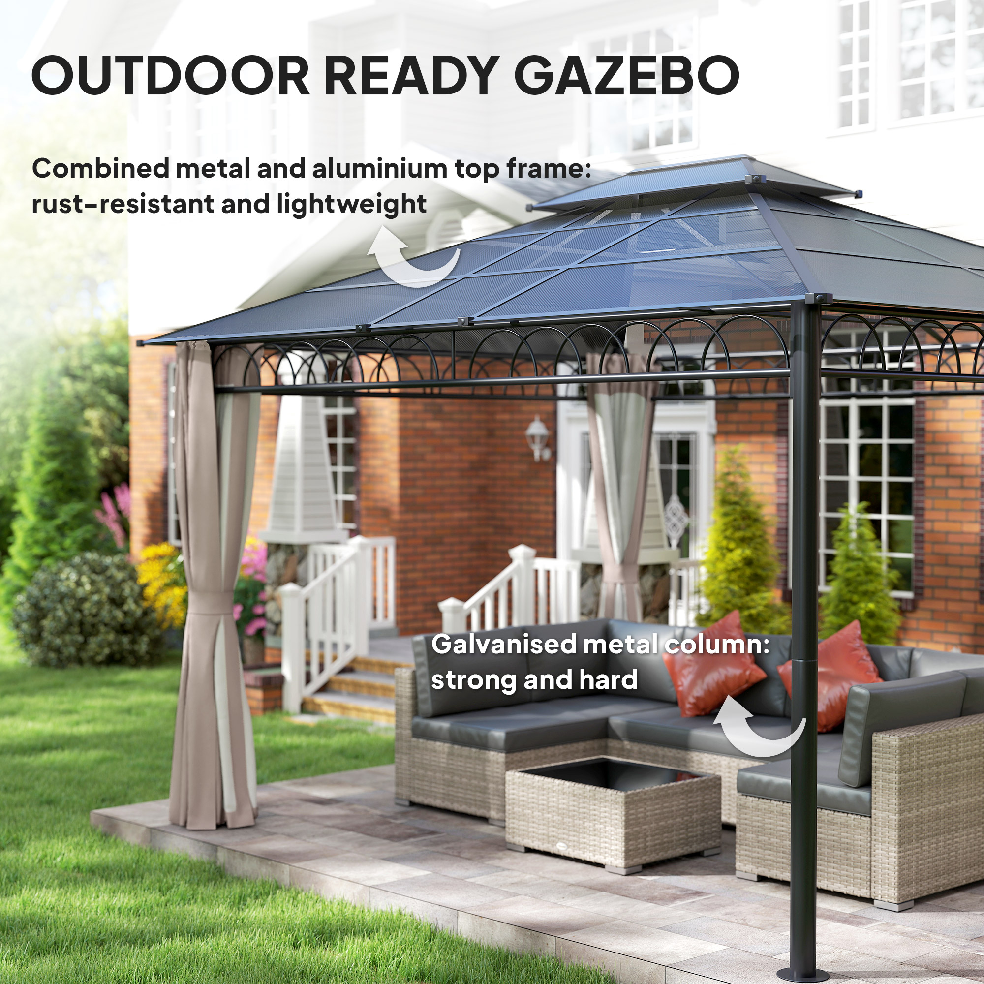 Outsunny 12' x 10' Outdoor Gazebo Canopy, Double Roof Hardtop