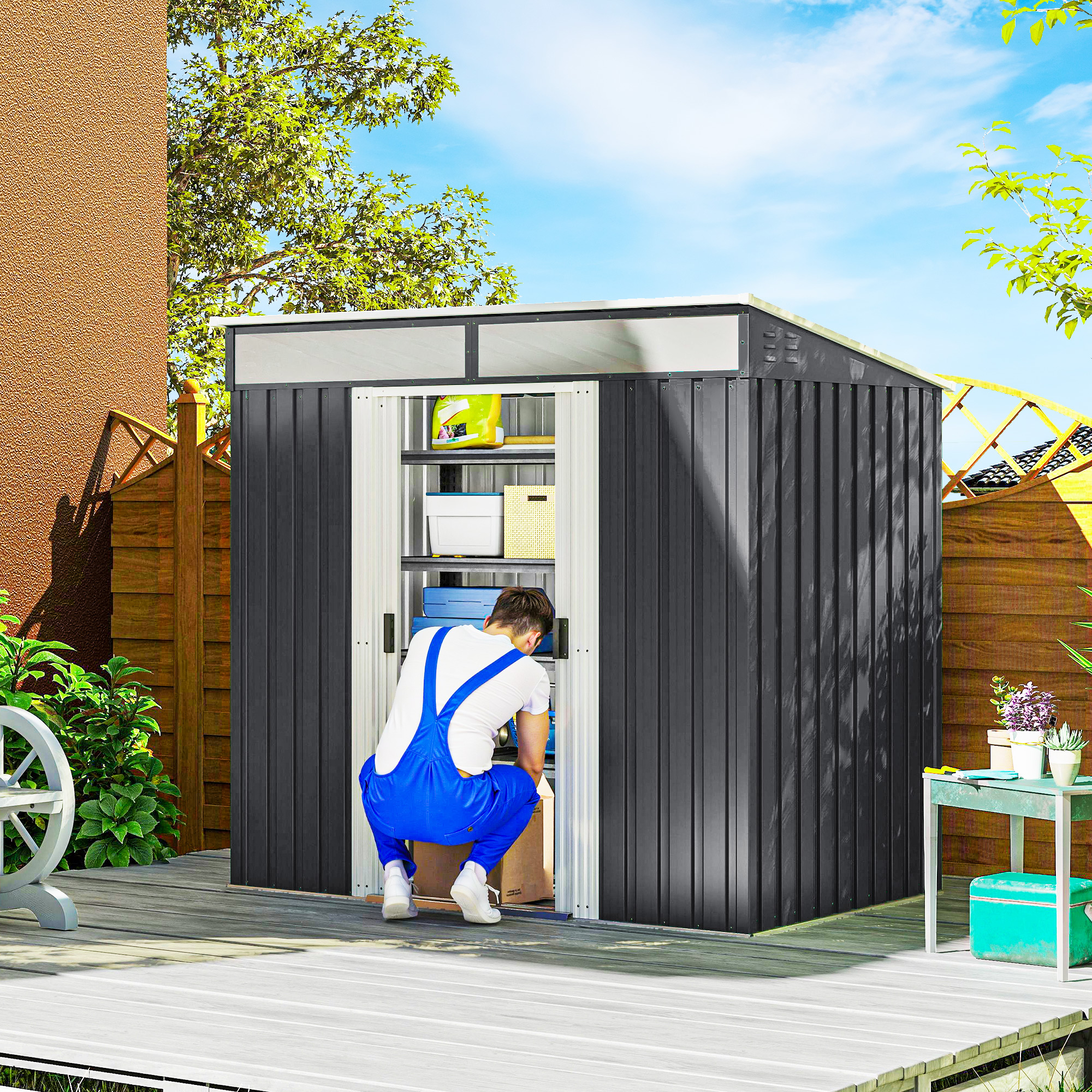 Choco closet◎　0324 Outsunny 6.5x4FT Galvanised Metal Shed with Foundation