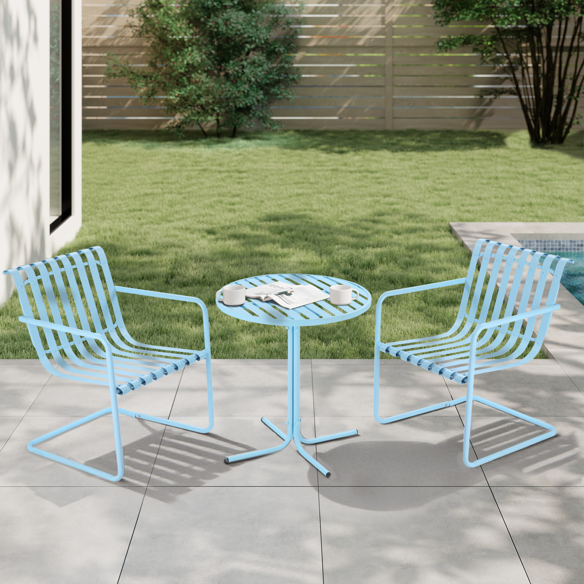Outsunny 3 Pieces Patio Bistro Set Garden Coffee Table Set with 2