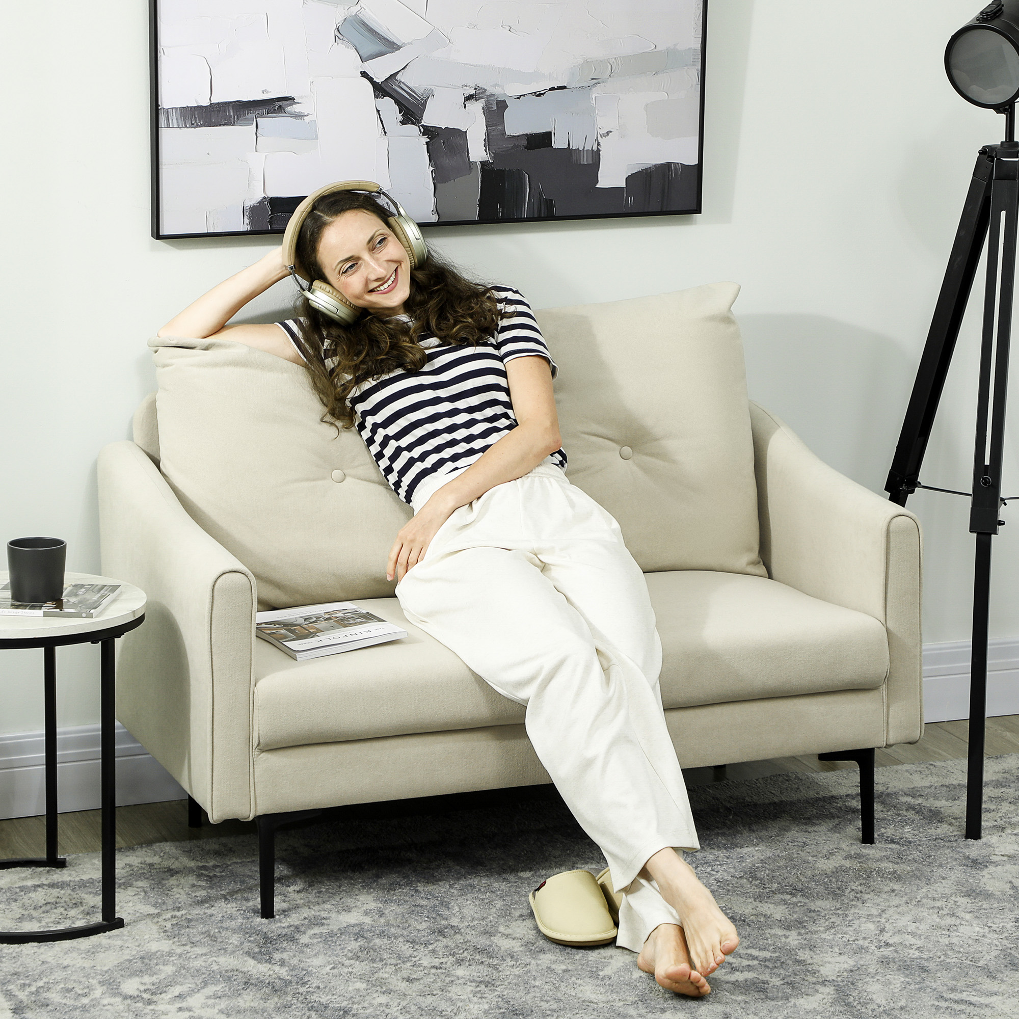 HOMCOM 2 Seater Sofa, Small Modern Couch with High-Resilience Foam, Thicken Padding, Button Tufted, Cream White Aosom Canada
