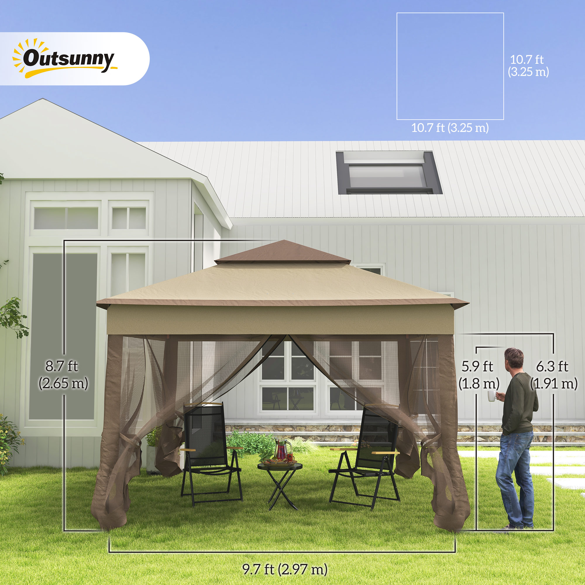 Outsunny 11x11ft Pop Up Canopy with Mosquito Netting | Aosom.ca