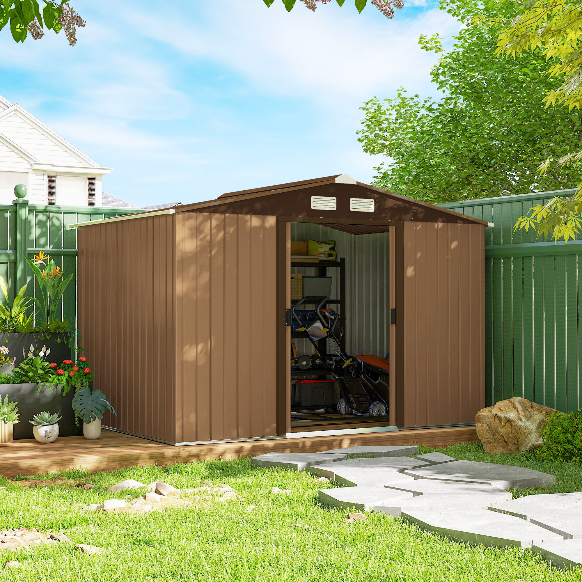 Outsunny 9' x 6.5' x 6.5' Outdoor Backyard Garden Tool Shed with