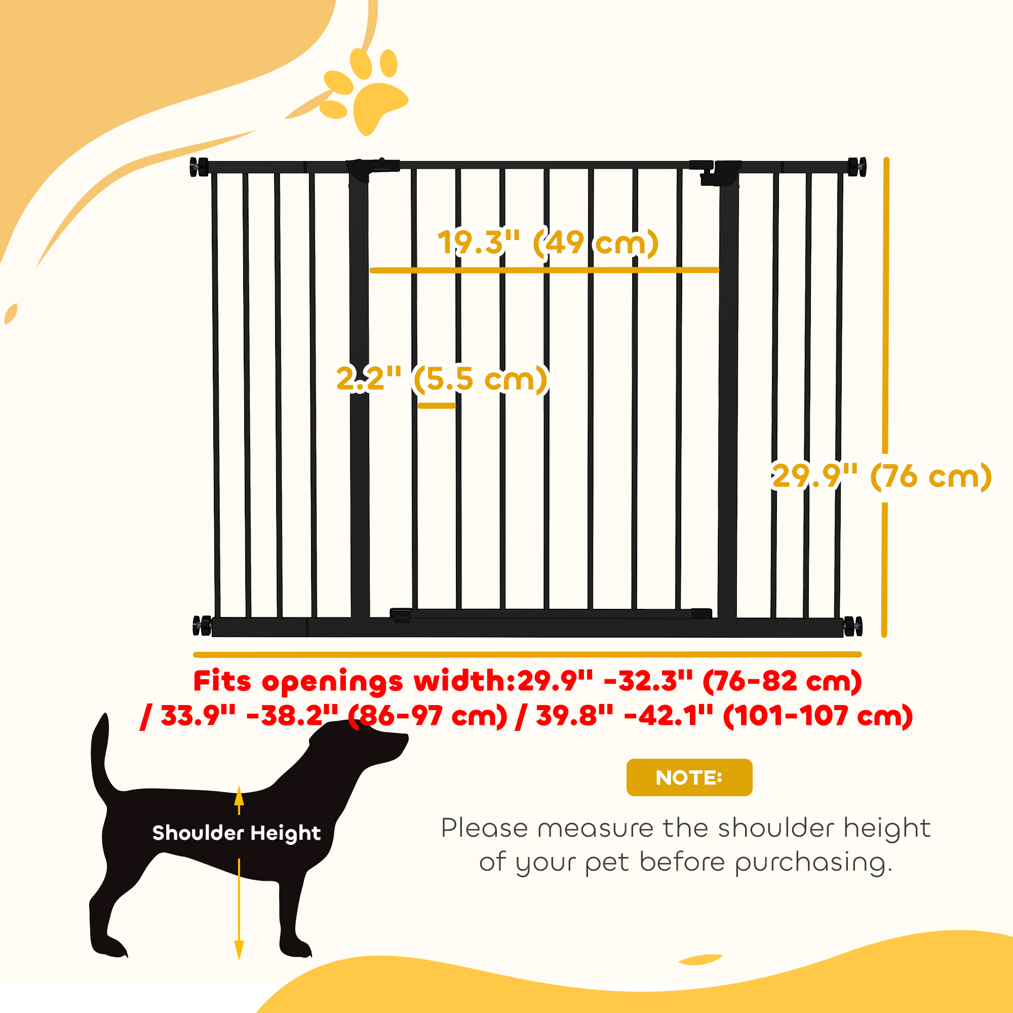 PawHut Pressure Fit Dog Gate Pet Barrier for stairs doorway, 29.9