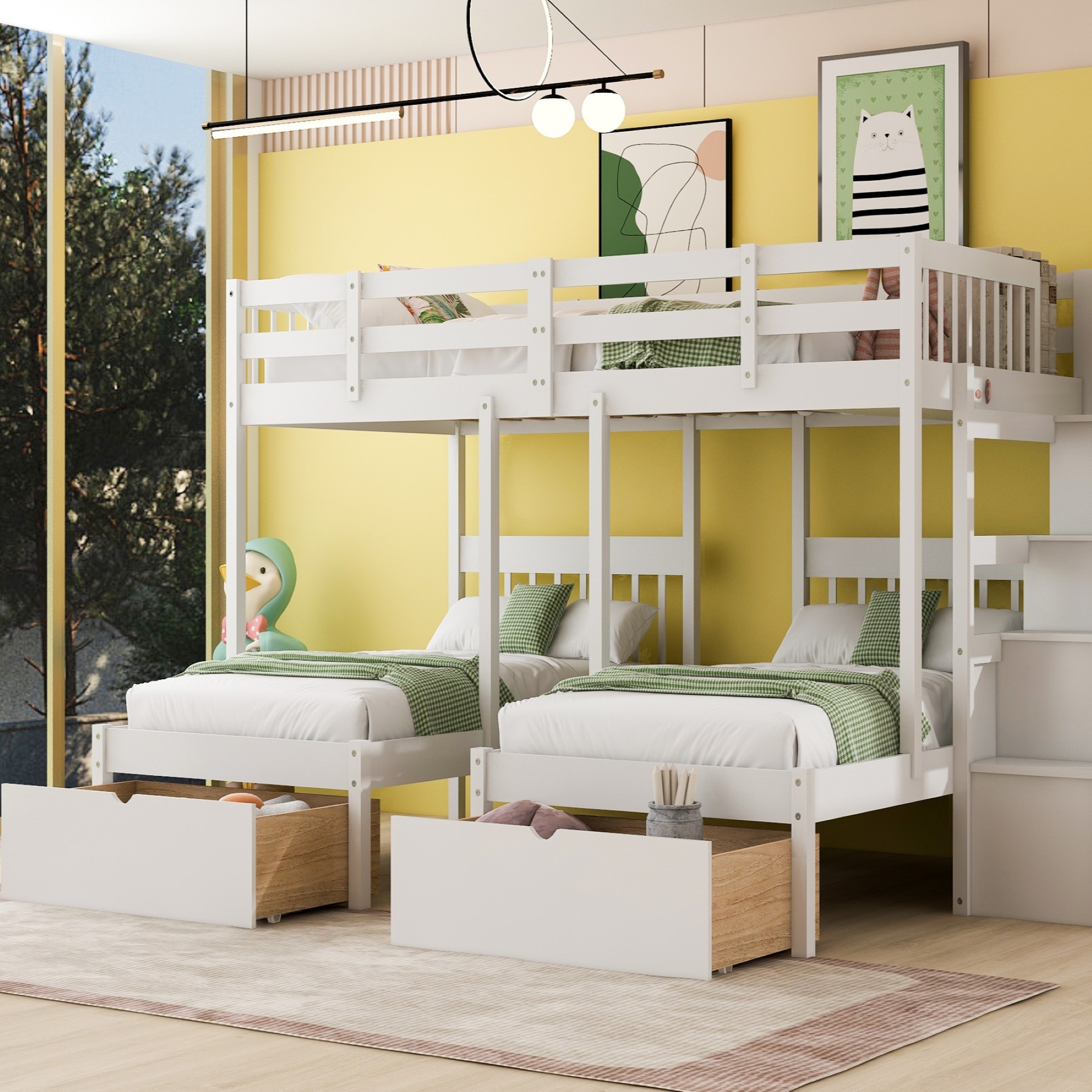 Full Over Twin Bed with Storage Drawers, White Aosom Canada