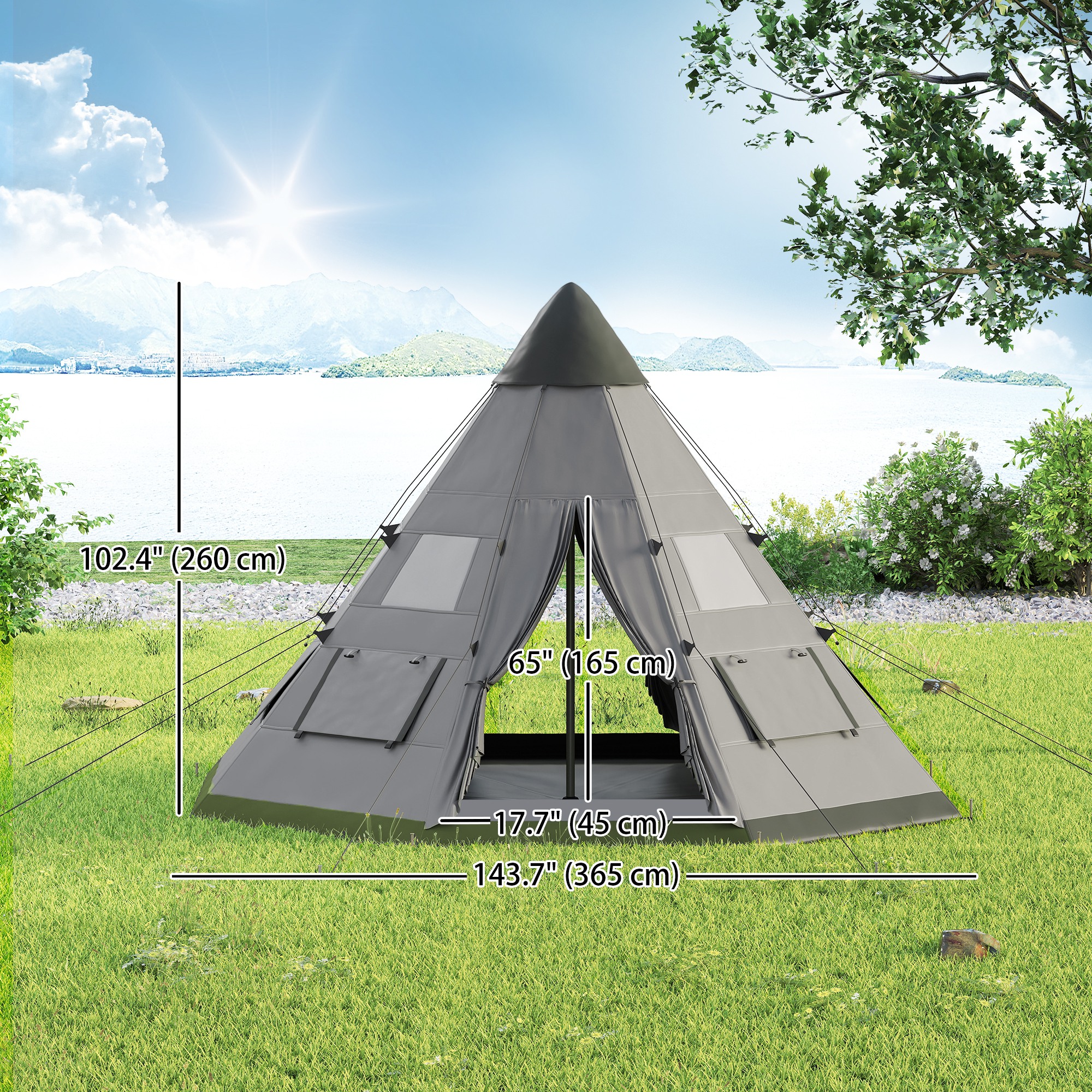 Outsunny 6 Men Camping Family Teepee Tent with Mesh Windows, Tent